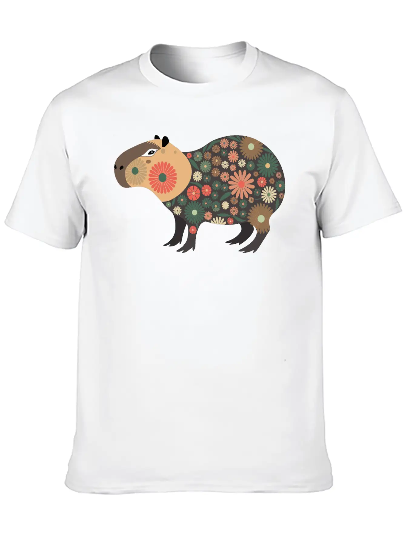 Floral Capybara With Flowers Unisex Short Sleeve Soft Cotton T-Shirt – Casual Everyday Wear