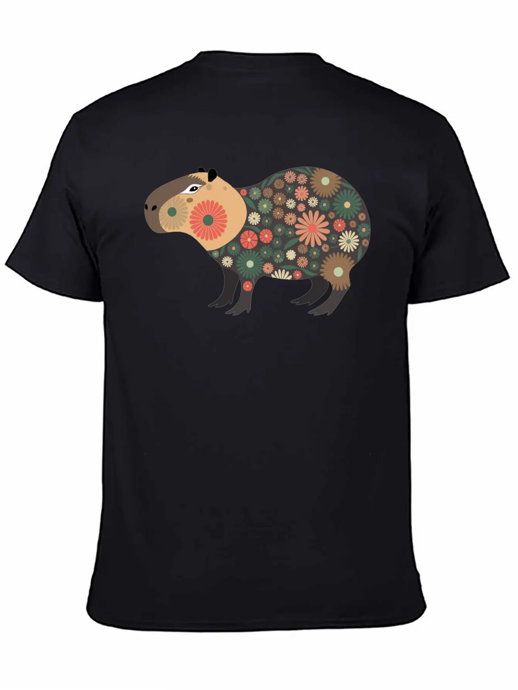Floral Capybara With Flowers Unisex Short Sleeve Soft Cotton T-Shirt – Casual Everyday Wear