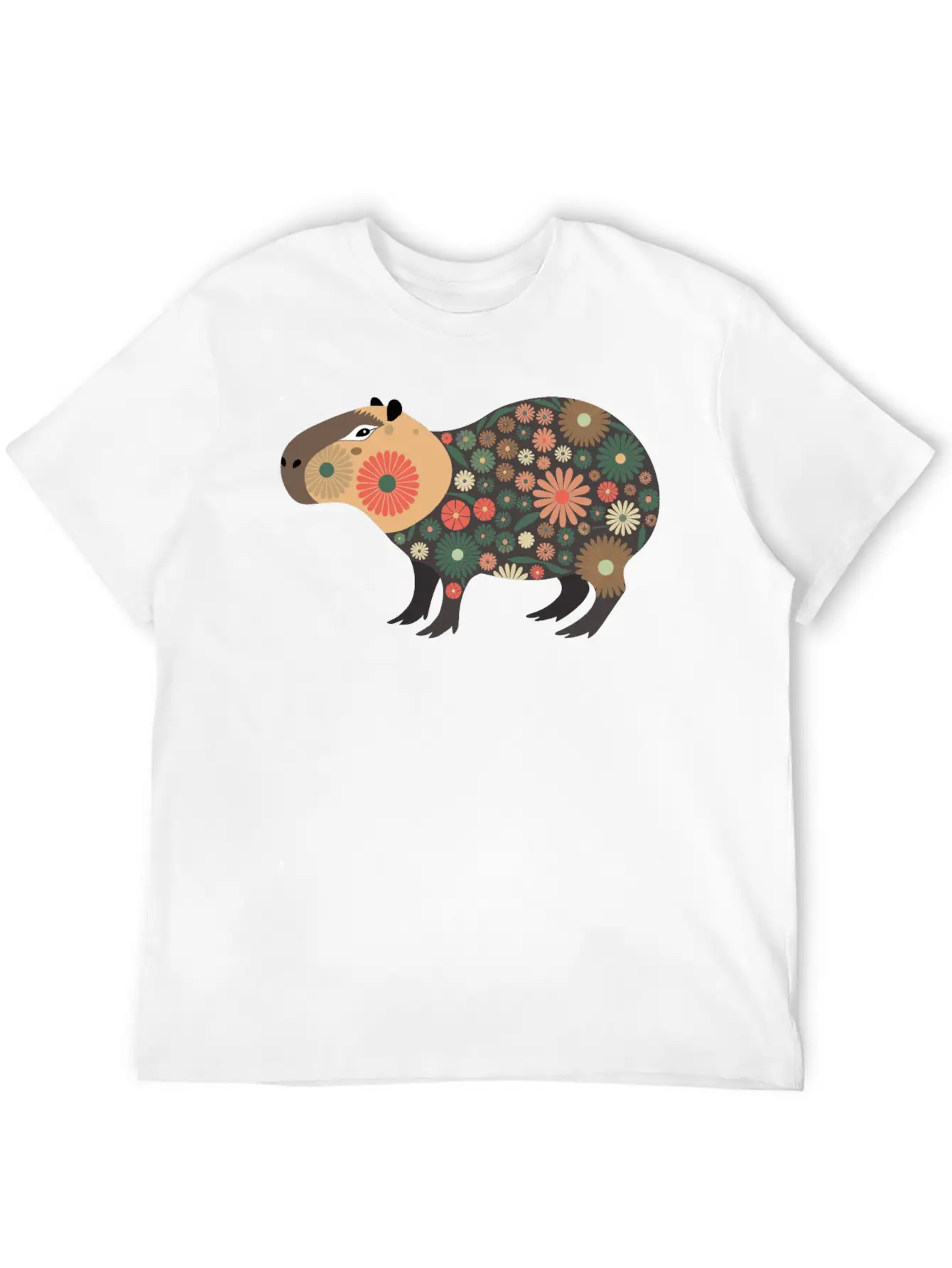Floral Capybara With Flowers Unisex Short Sleeve Soft Cotton T-Shirt – Casual Everyday Wear