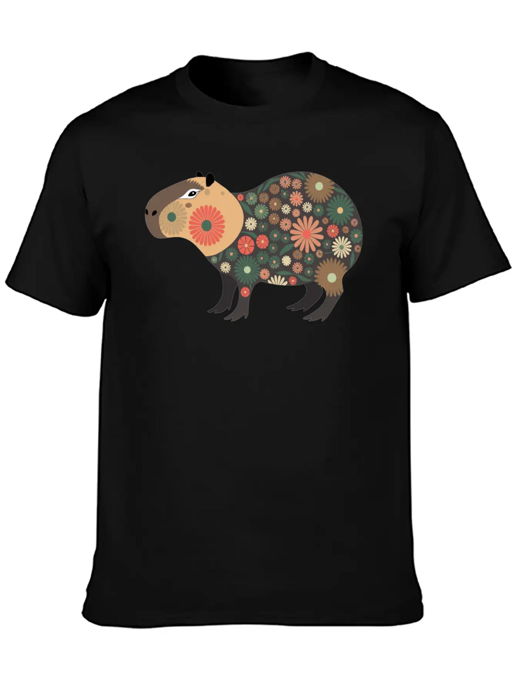 Floral Capybara With Flowers Unisex Short Sleeve Soft Cotton T-Shirt – Casual Everyday Wear