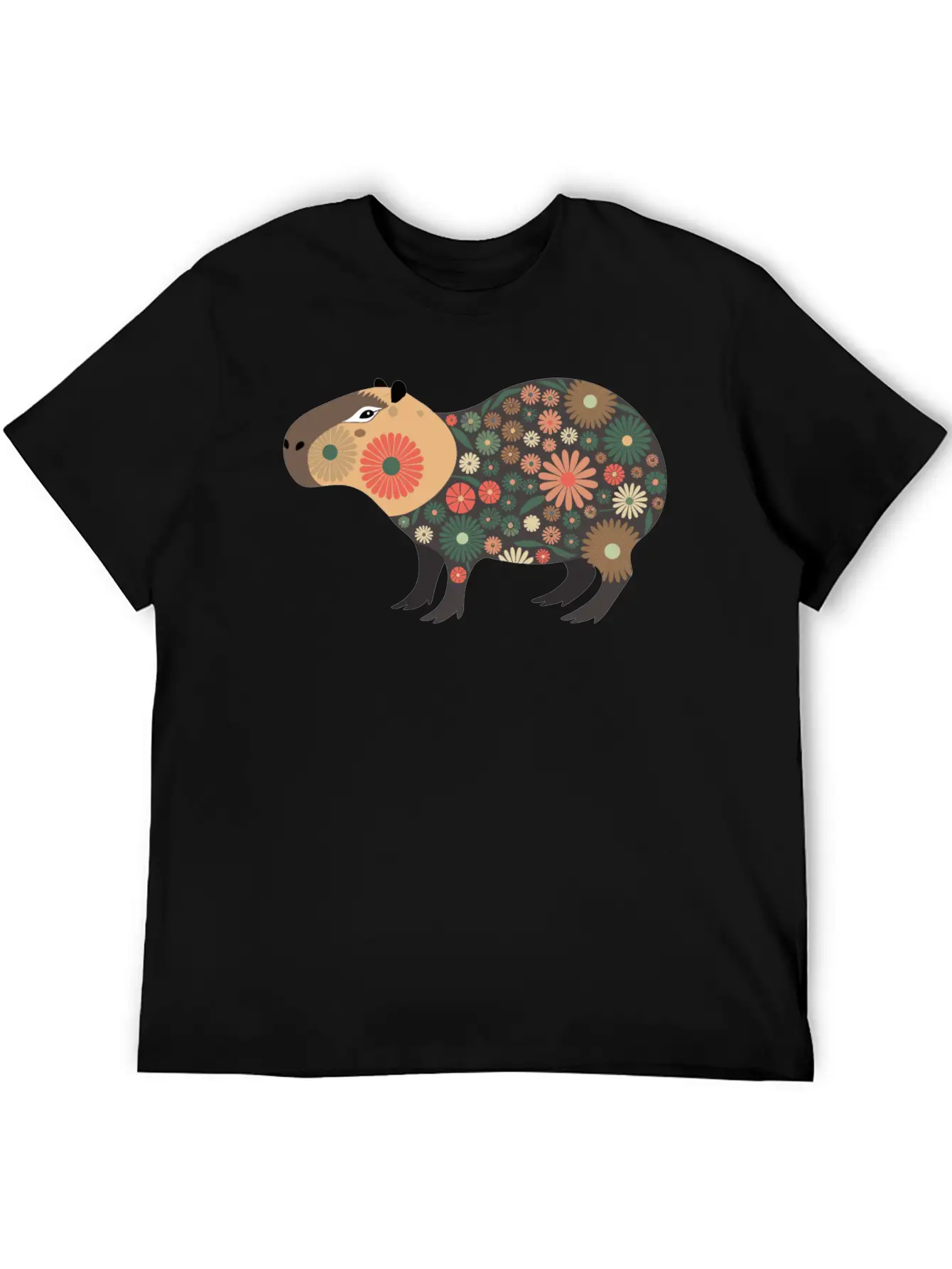 Floral Capybara With Flowers Unisex Short Sleeve Soft Cotton T-Shirt – Casual Everyday Wear
