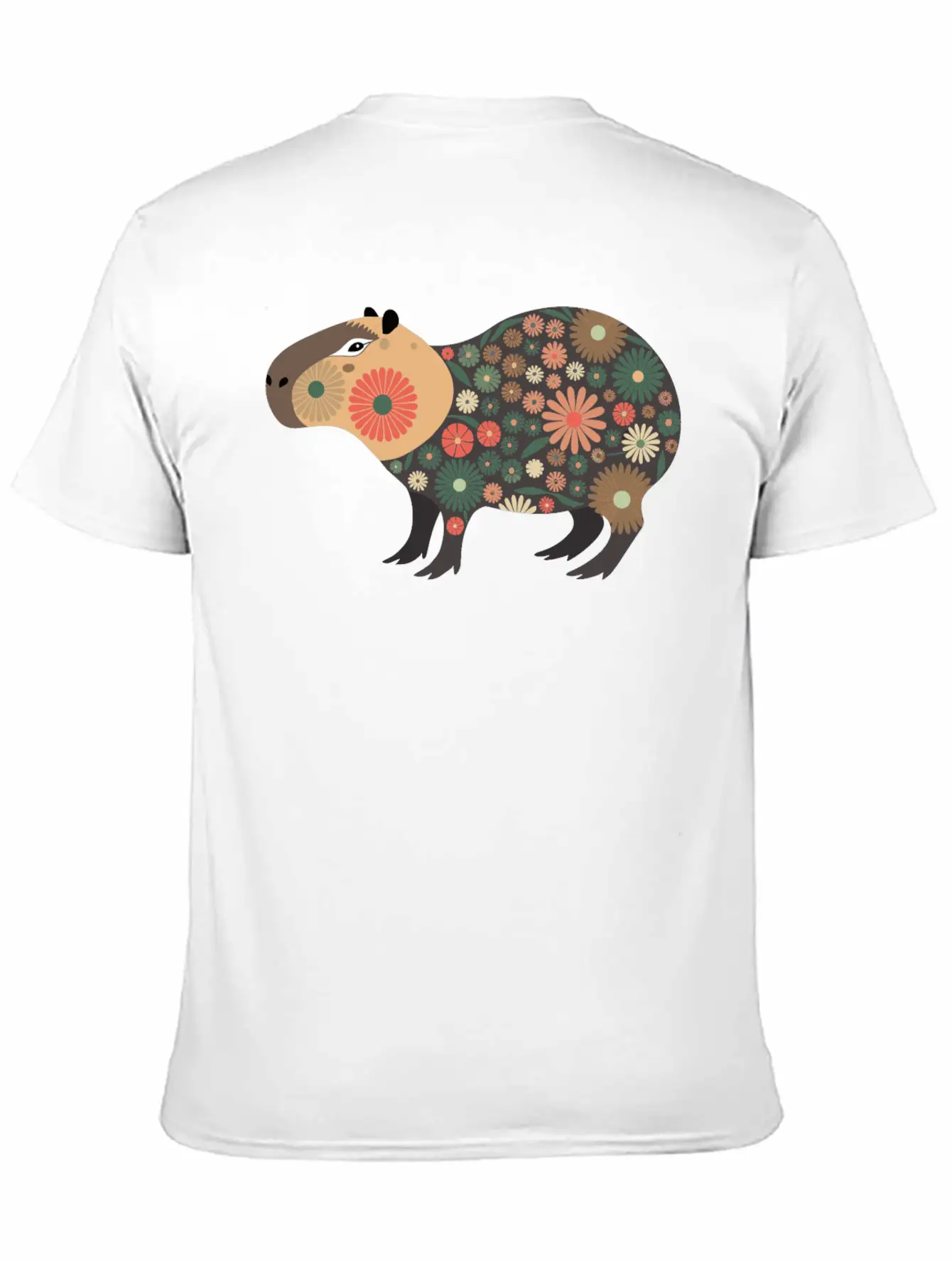 Floral Capybara With Flowers Unisex Short Sleeve Soft Cotton T-Shirt – Casual Everyday Wear