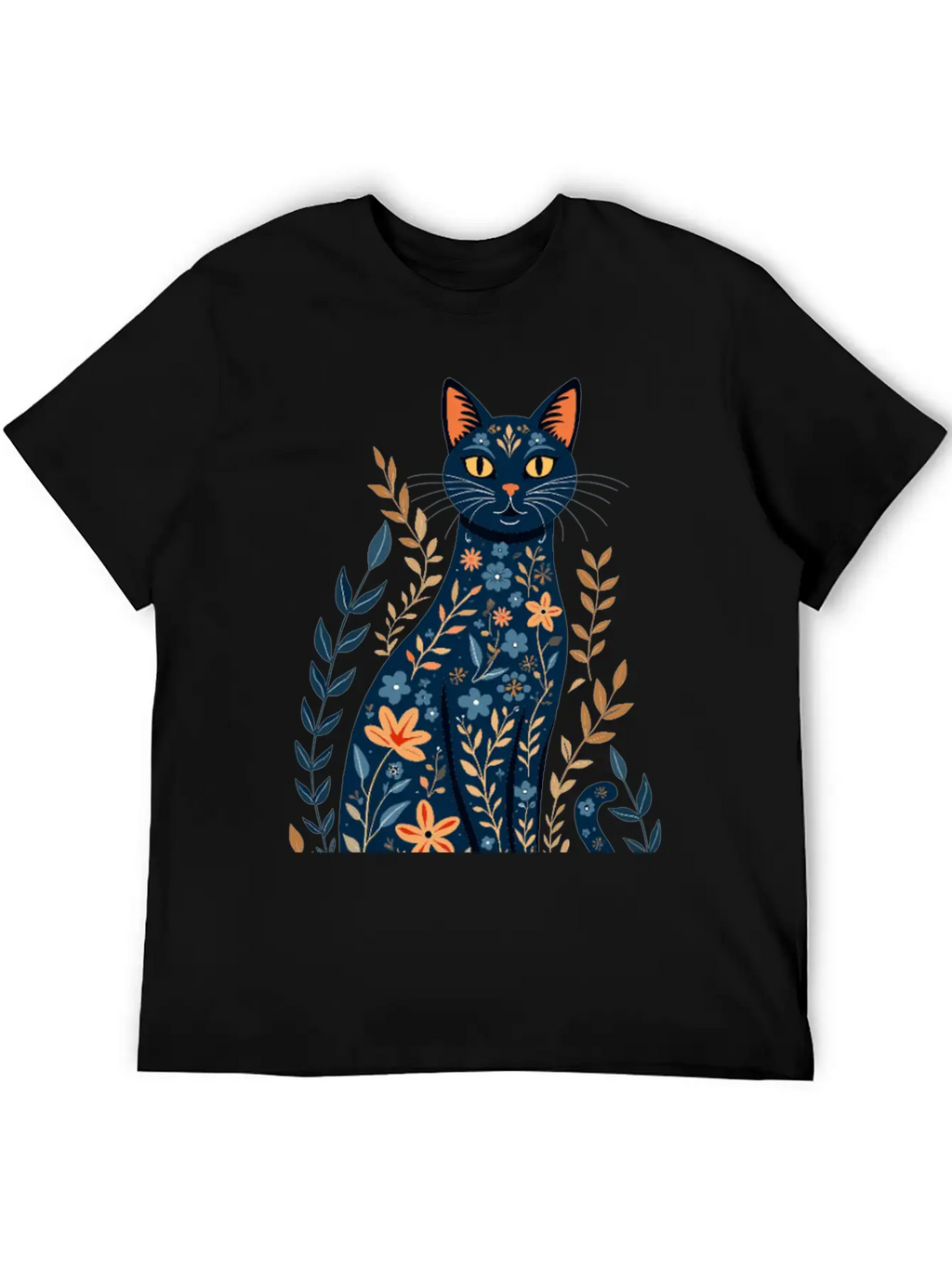 Floral Cat Essential Cotton Tee For Daily Outfits – Unisex Style