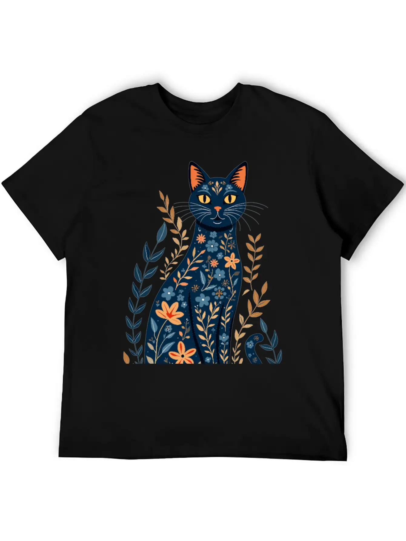 Floral Cat Essential Cotton Tee For Daily Outfits – Unisex Style