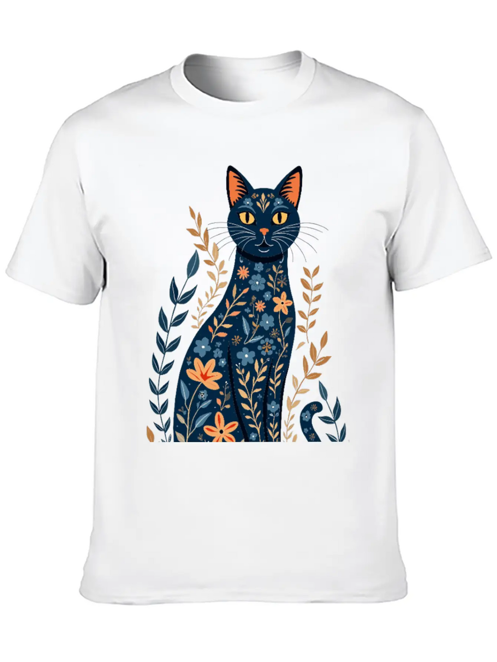 Floral Cat Essential Cotton Tee For Daily Outfits – Unisex Style