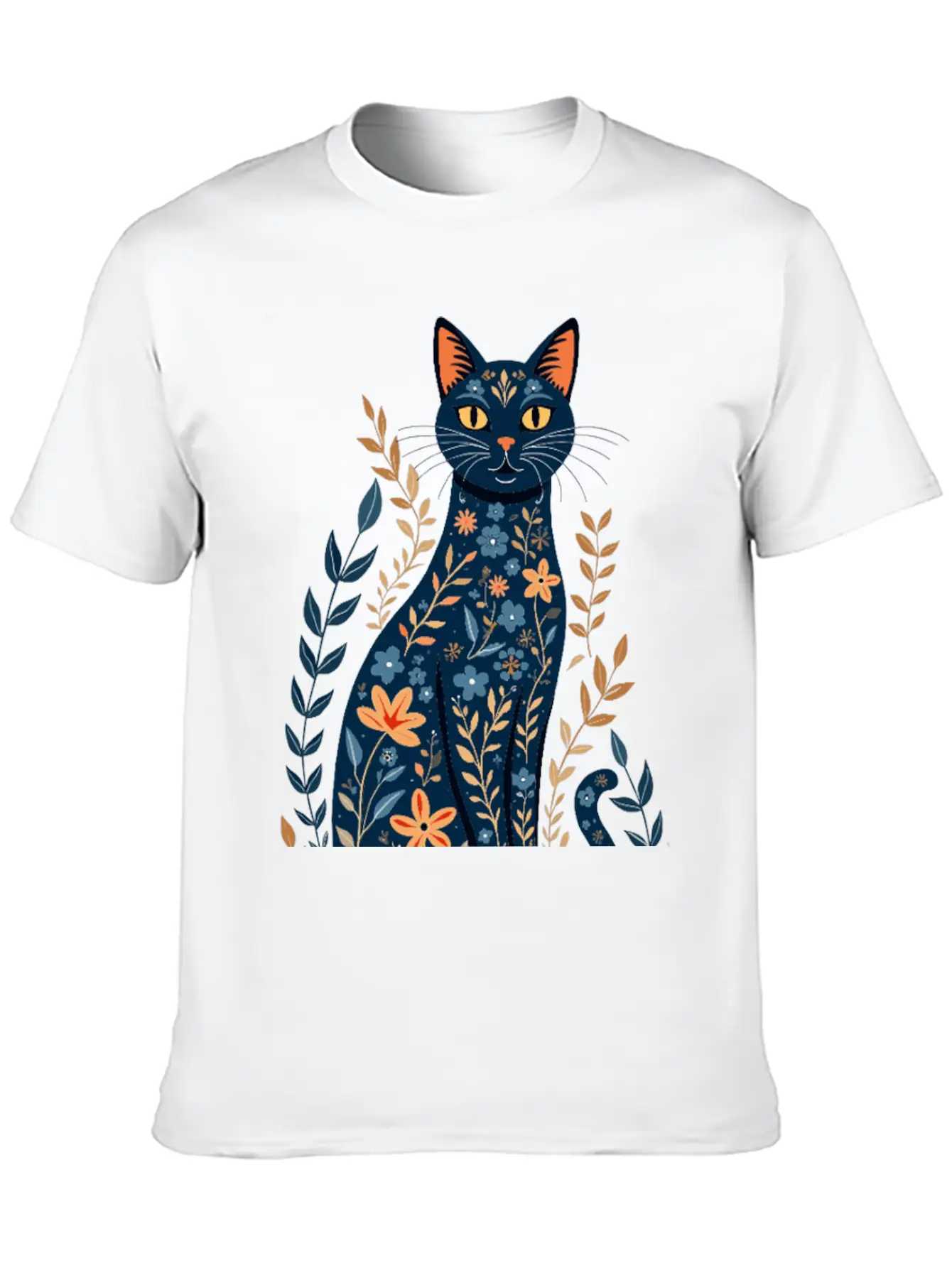 Floral Cat Essential Cotton Tee For Daily Outfits – Unisex Style