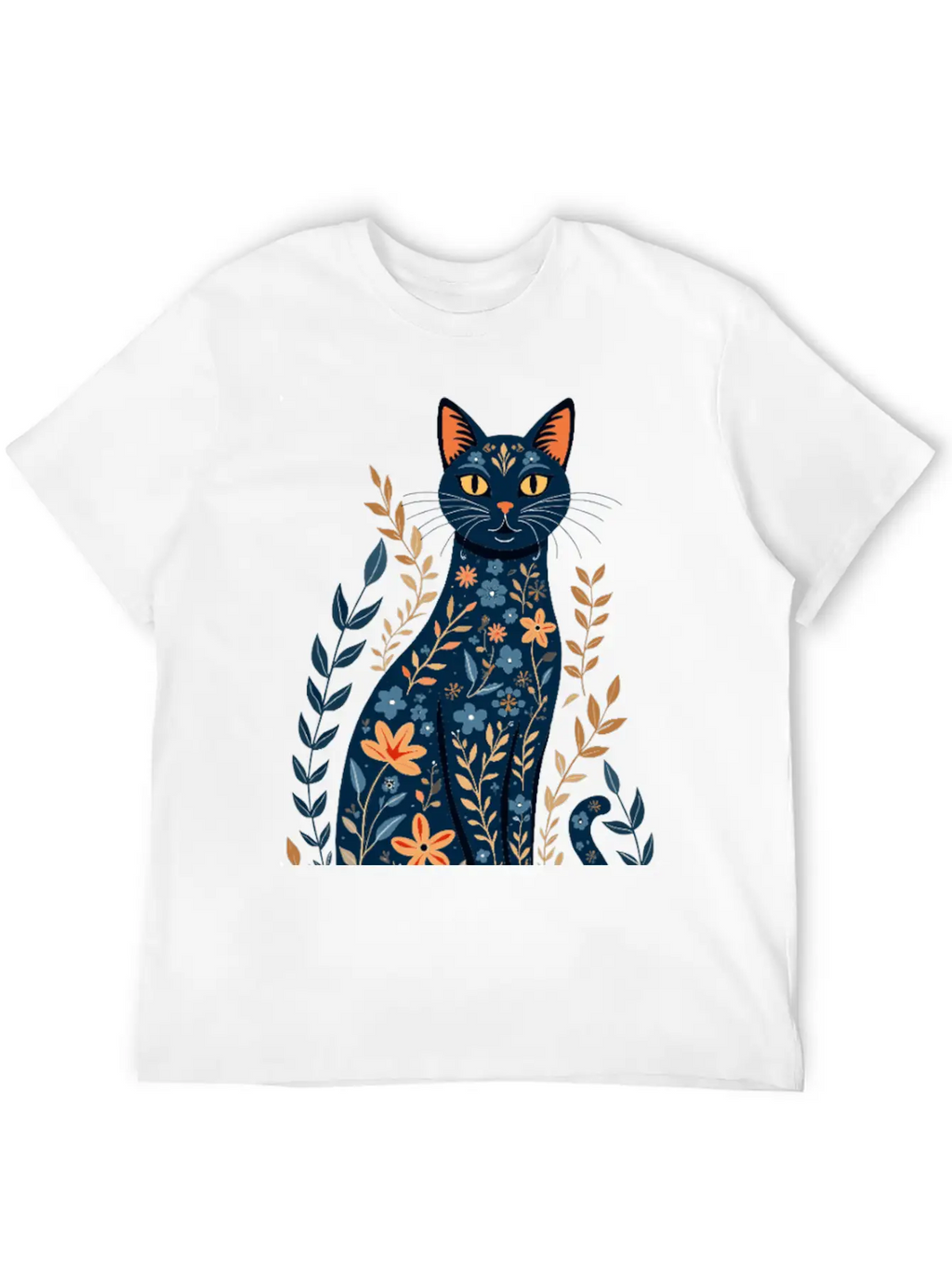 Floral Cat Essential Cotton Tee For Daily Outfits – Unisex Style