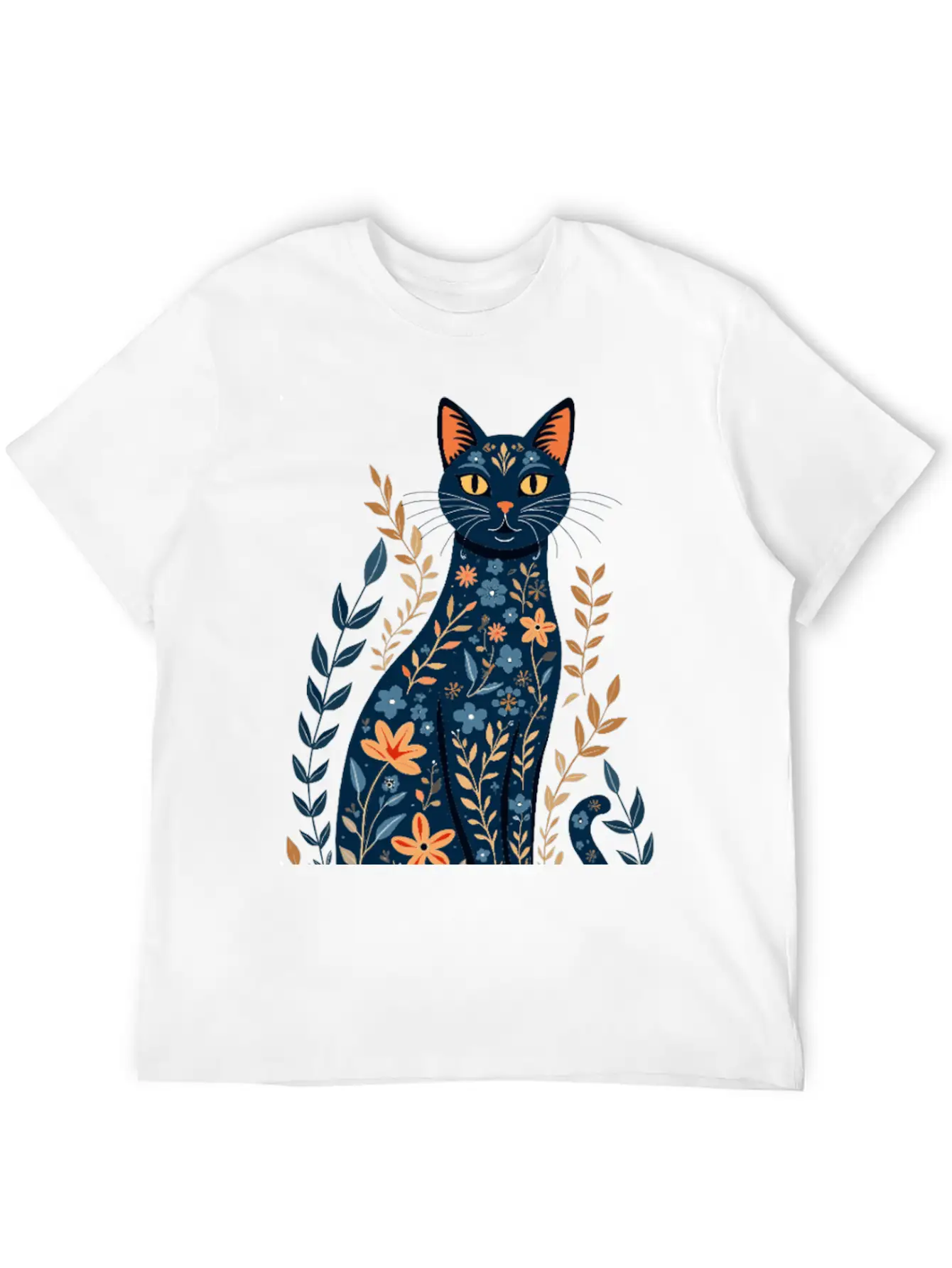 Floral Cat Essential Cotton Tee For Daily Outfits – Unisex Style