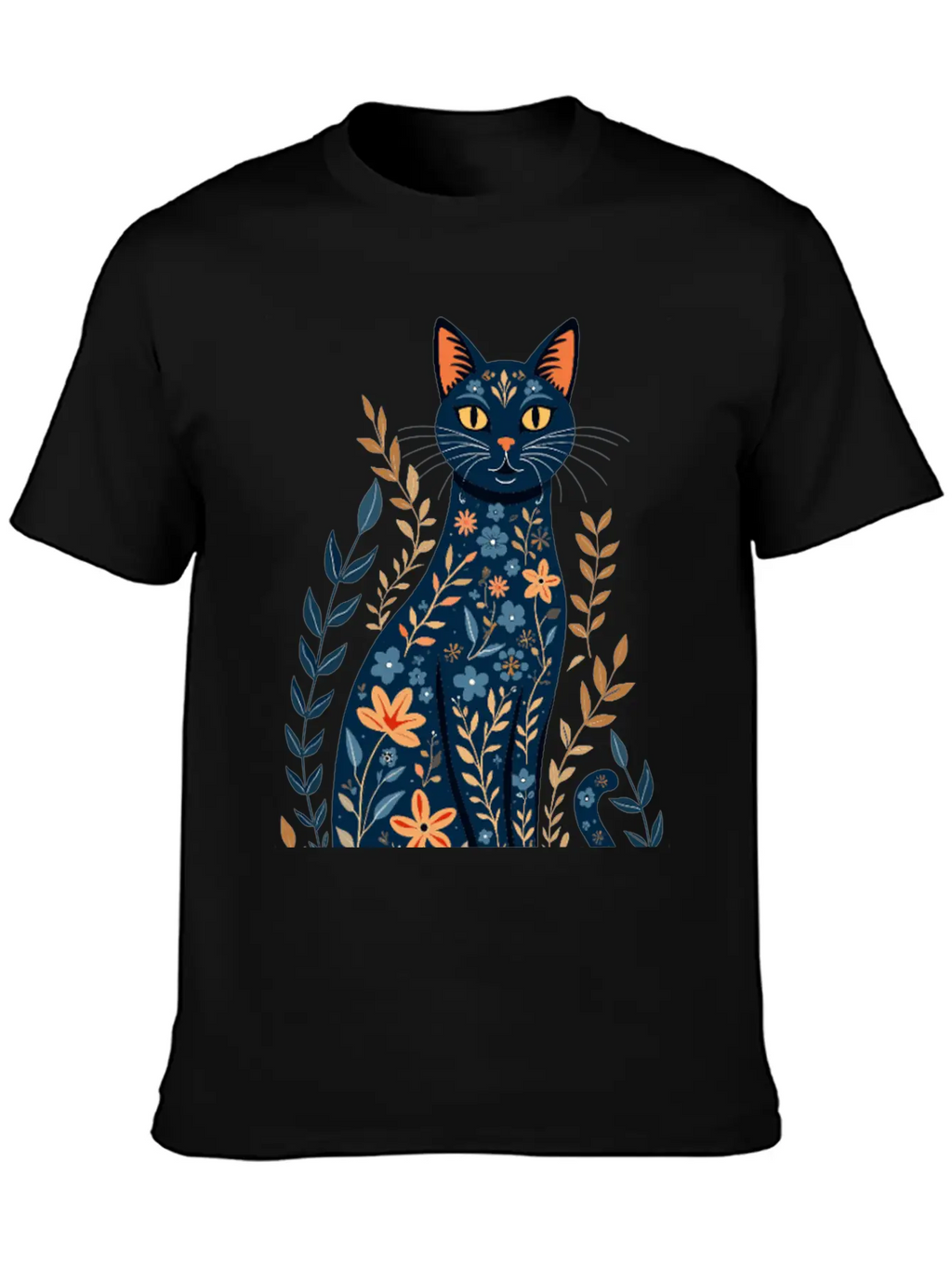 Floral Cat Essential Cotton Tee For Daily Outfits – Unisex Style