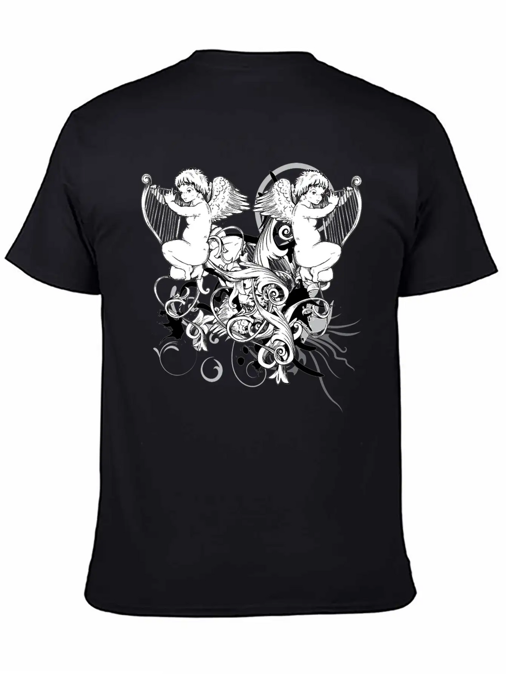 Floral Harp Angels Unisex Short Sleeve Soft Cotton T-Shirt – Casual Everyday Wear
