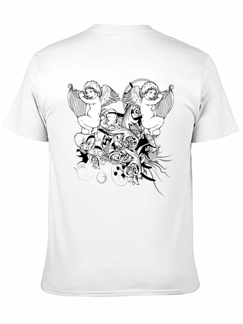 Floral Harp Angels Unisex Short Sleeve Soft Cotton T-Shirt – Casual Everyday Wear
