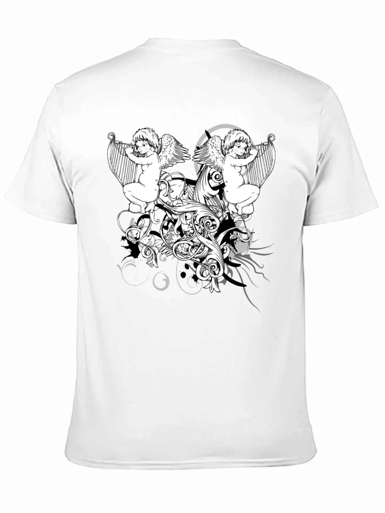 Floral Harp Angels Unisex Short Sleeve Soft Cotton T-Shirt – Casual Everyday Wear