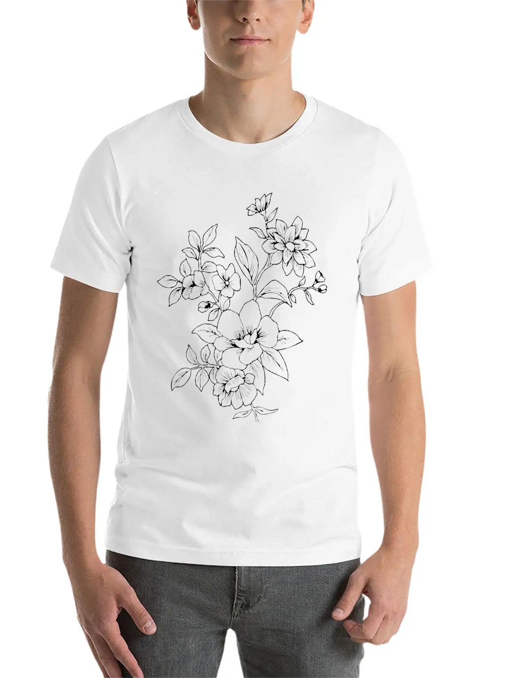 Floral Line Art Essential Cotton Tee For Daily Outfits – Unisex Style