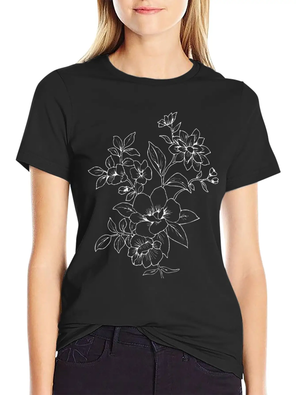 Floral Line Art Essential Cotton Tee For Daily Outfits – Unisex Style