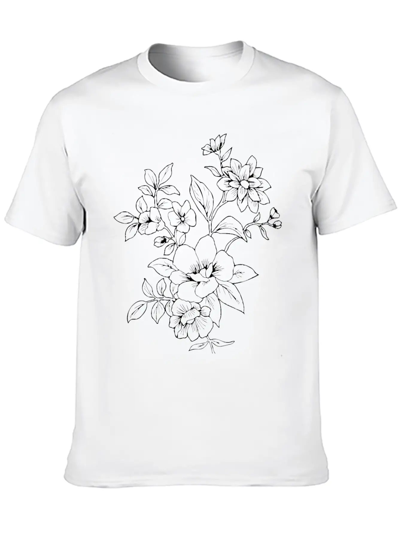 Floral Line Art Essential Cotton Tee For Daily Outfits – Unisex Style
