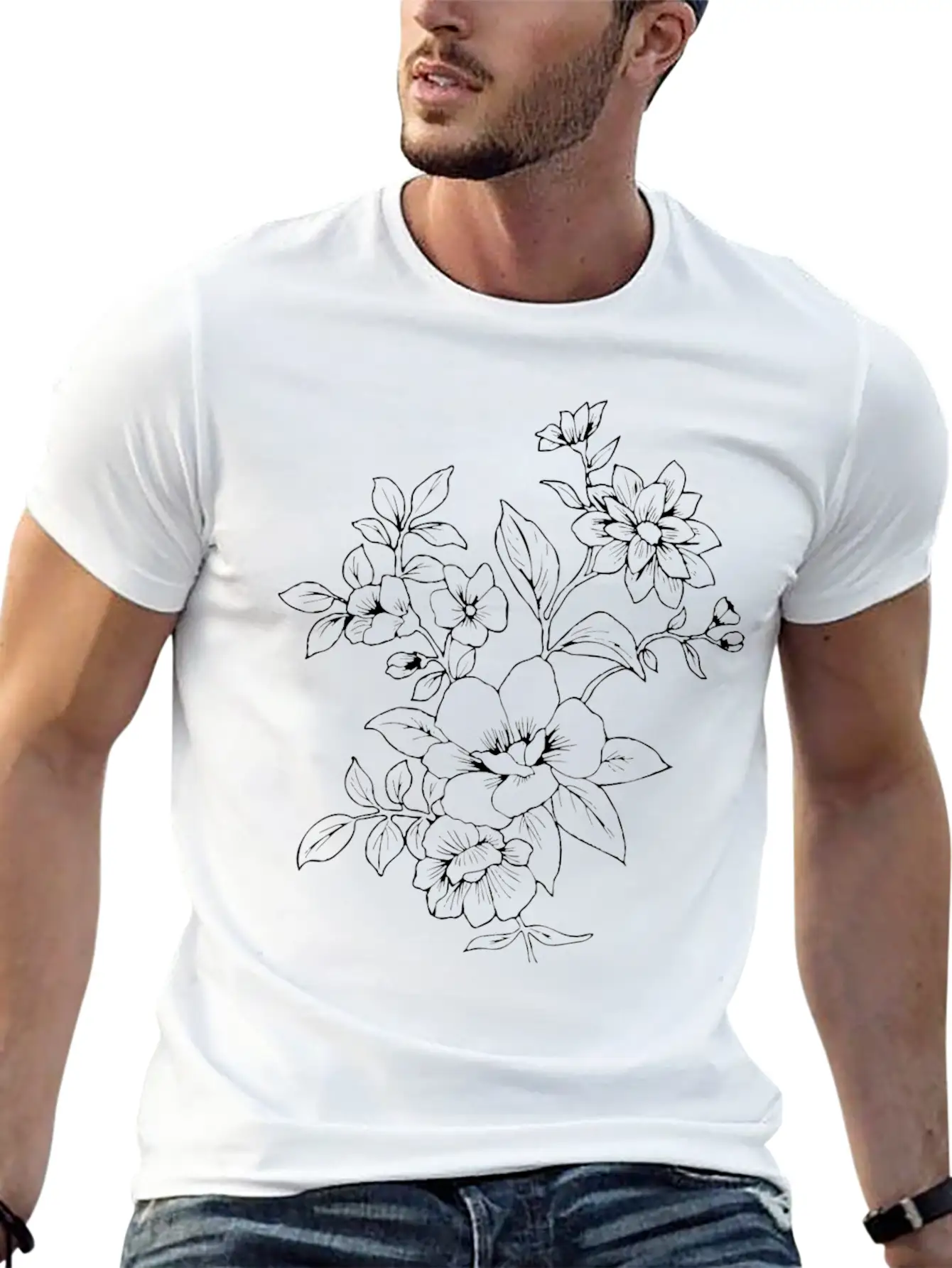 Floral Line Art Essential Cotton Tee For Daily Outfits – Unisex Style