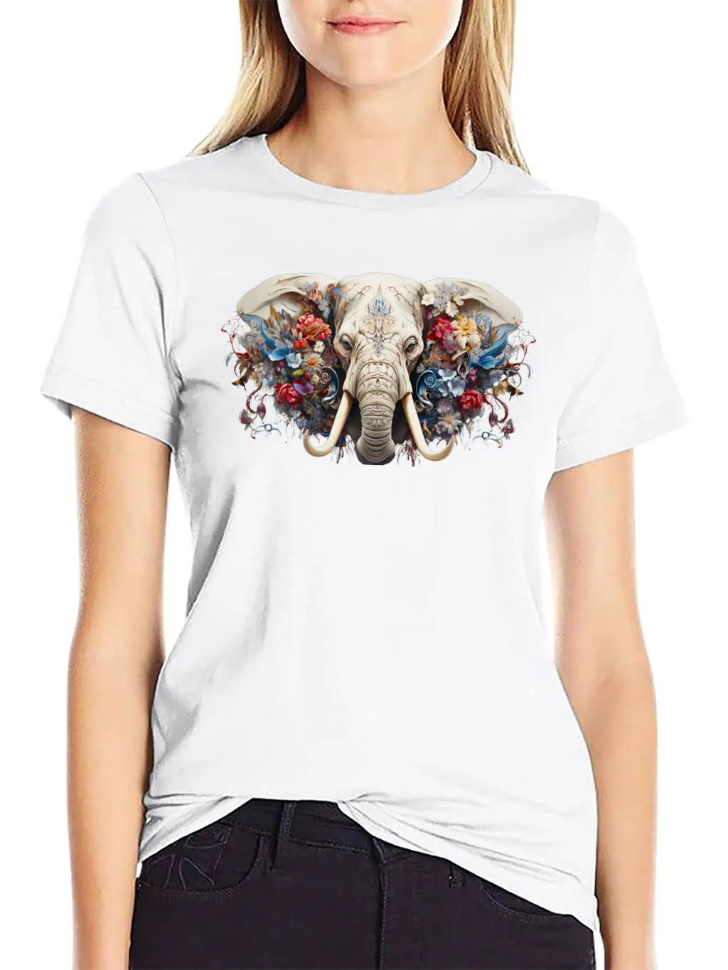 Floral Majesty: The Elephant's Crown Stylish Everyday T-Shirt – Unisex Basic Cotton Tee
