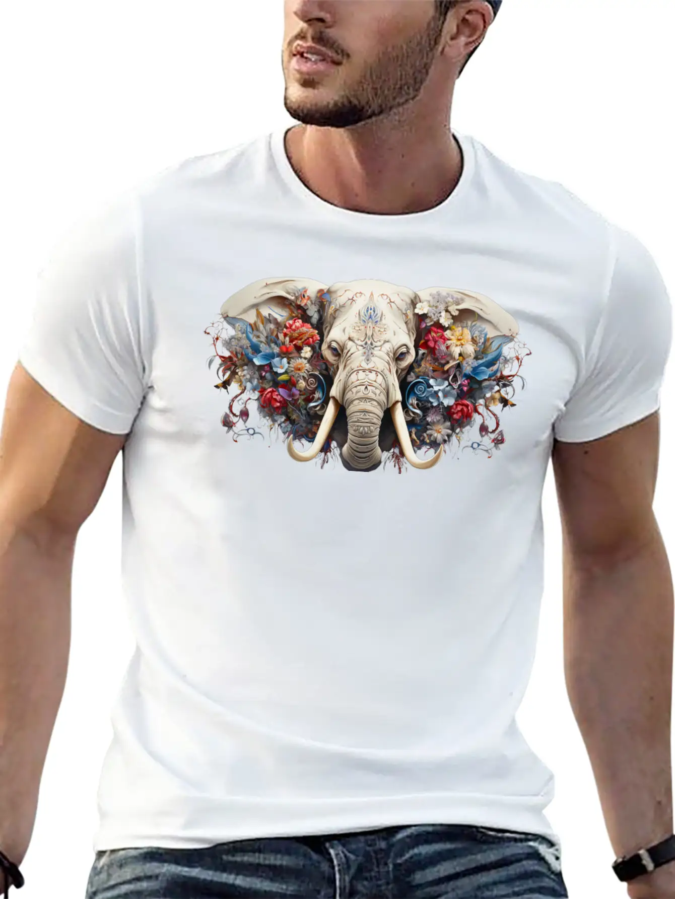 Floral Majesty: The Elephant's Crown Stylish Everyday T-Shirt – Unisex Basic Cotton Tee