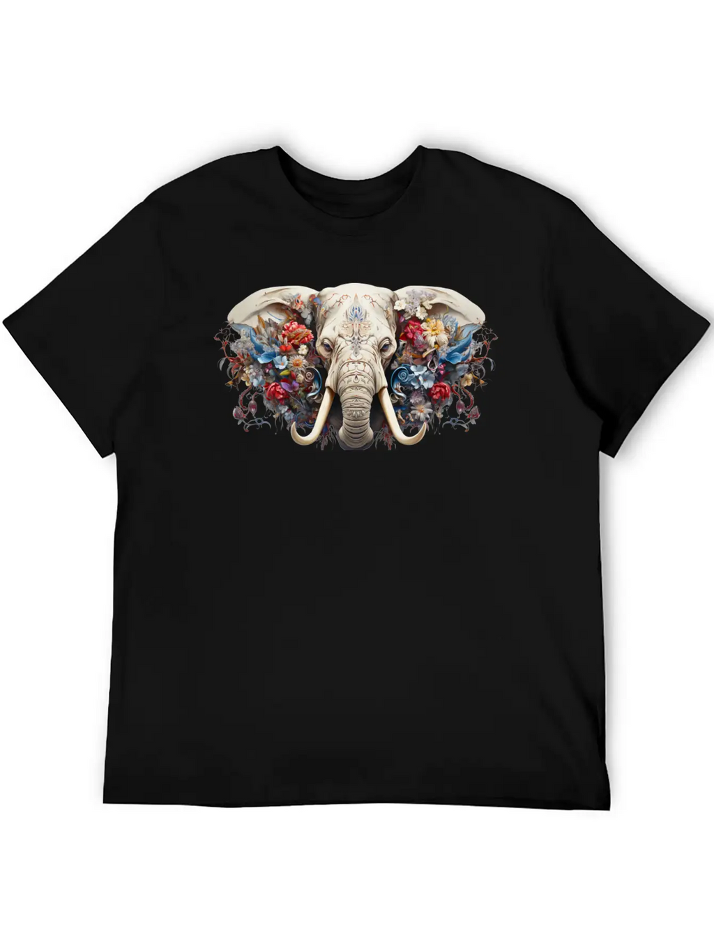 Floral Majesty: The Elephant's Crown Stylish Everyday T-Shirt – Unisex Basic Cotton Tee