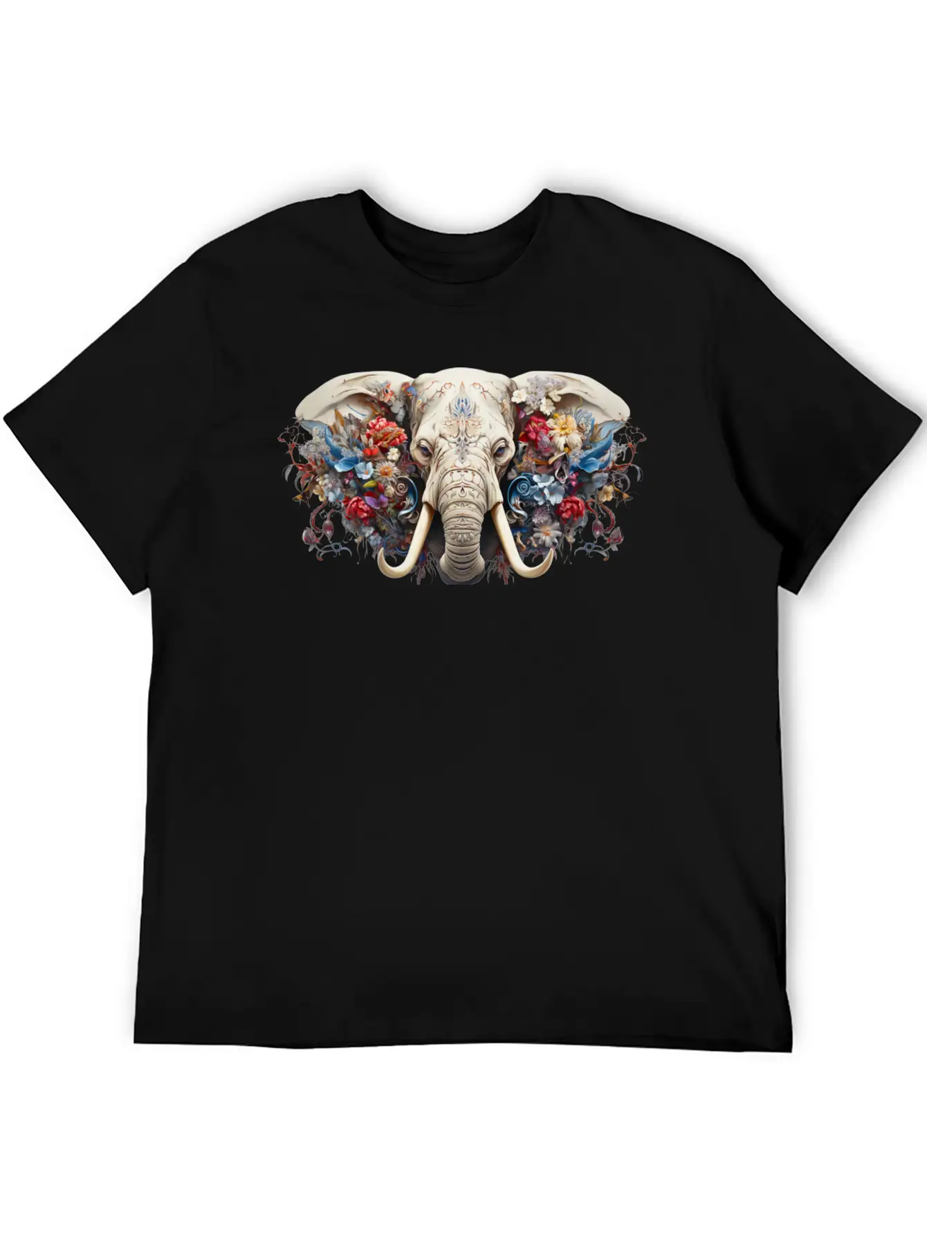Floral Majesty: The Elephant's Crown Stylish Everyday T-Shirt – Unisex Basic Cotton Tee
