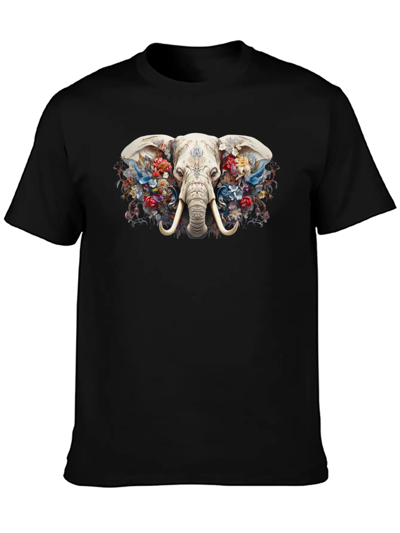 Floral Majesty: The Elephant's Crown Stylish Everyday T-Shirt – Unisex Basic Cotton Tee