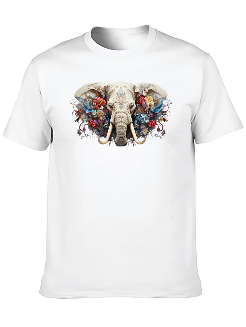 Floral Majesty: The Elephant's Crown Stylish Everyday T-Shirt – Unisex Basic Cotton Tee