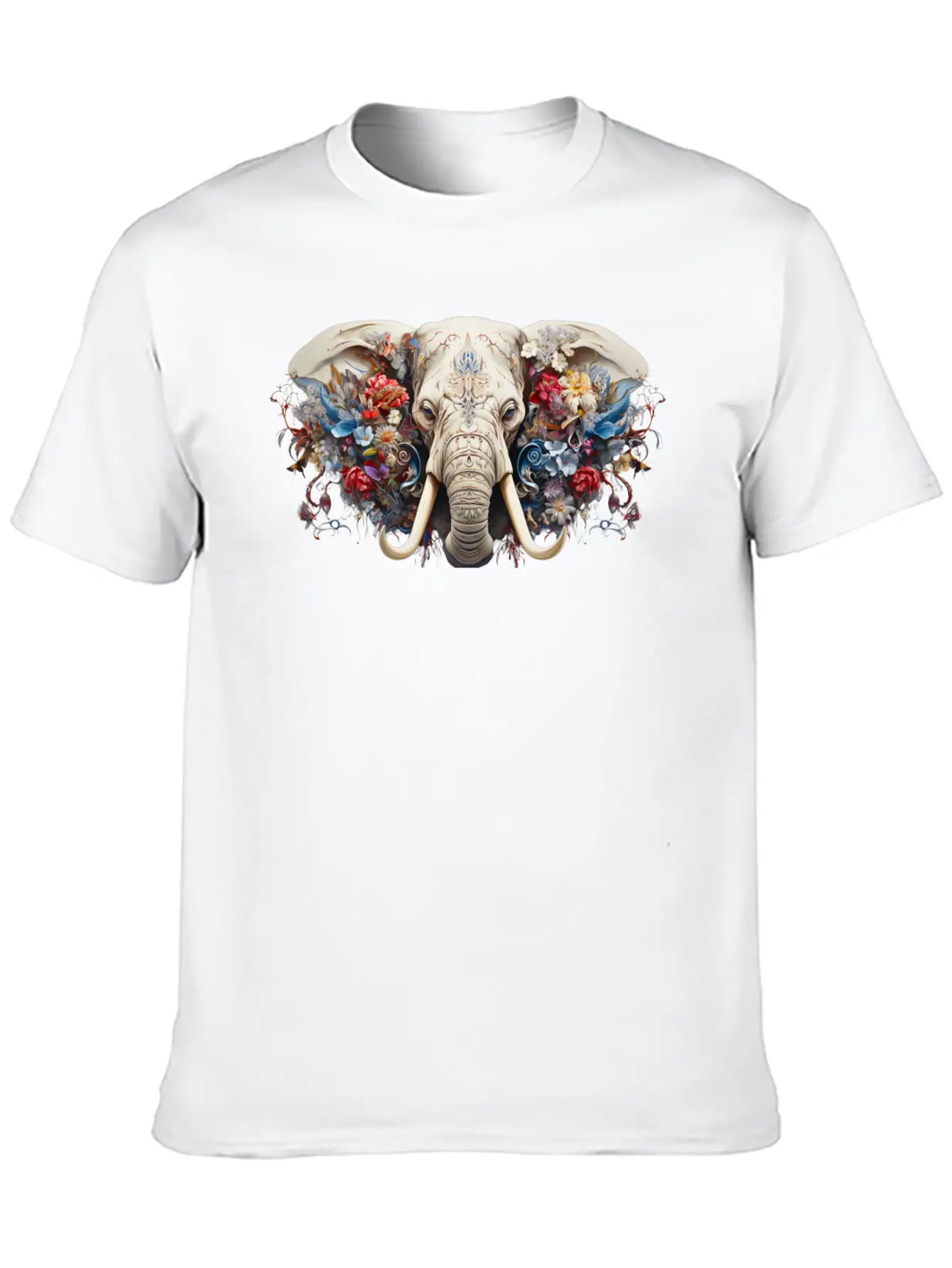 Floral Majesty: The Elephant's Crown Stylish Everyday T-Shirt – Unisex Basic Cotton Tee