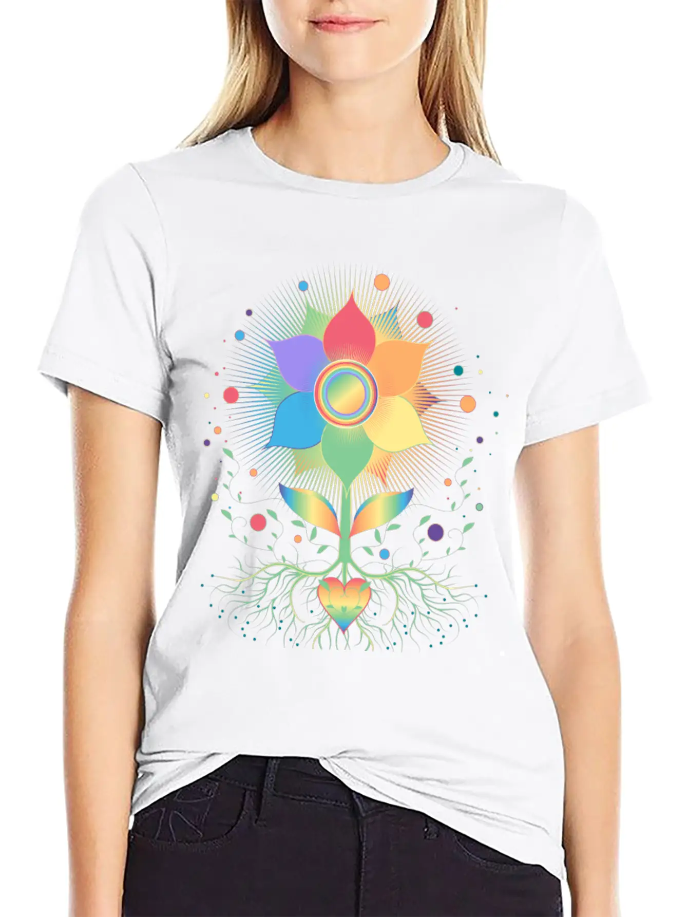 Flower With Root And Rainbow Symbol For Pride Unisex Casual T-Shirt – Clean Design For Daily Comfort