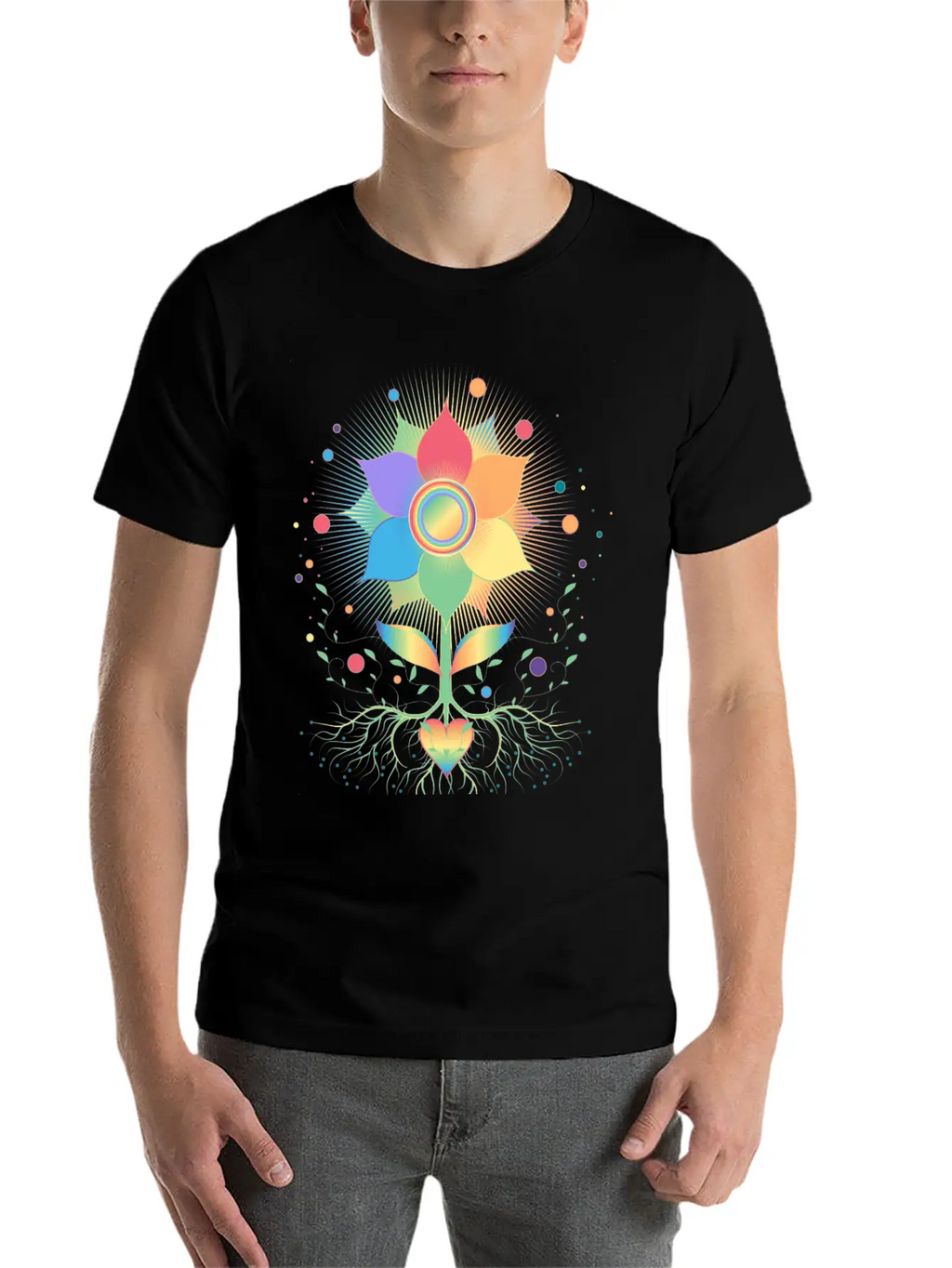 Flower With Root And Rainbow Symbol For Pride Unisex Casual T-Shirt – Clean Design For Daily Comfort