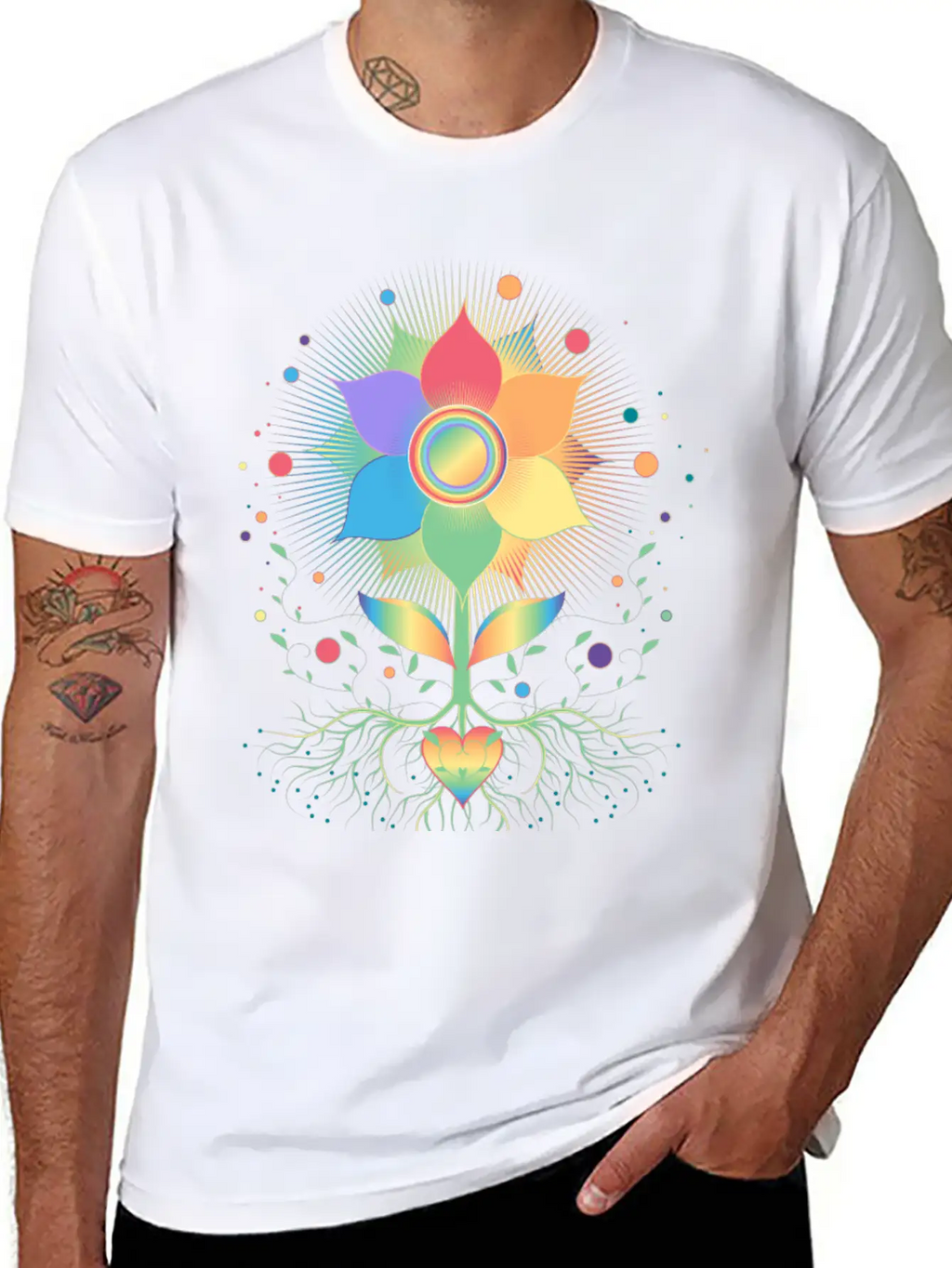 Flower With Root And Rainbow Symbol For Pride Unisex Casual T-Shirt – Clean Design For Daily Comfort