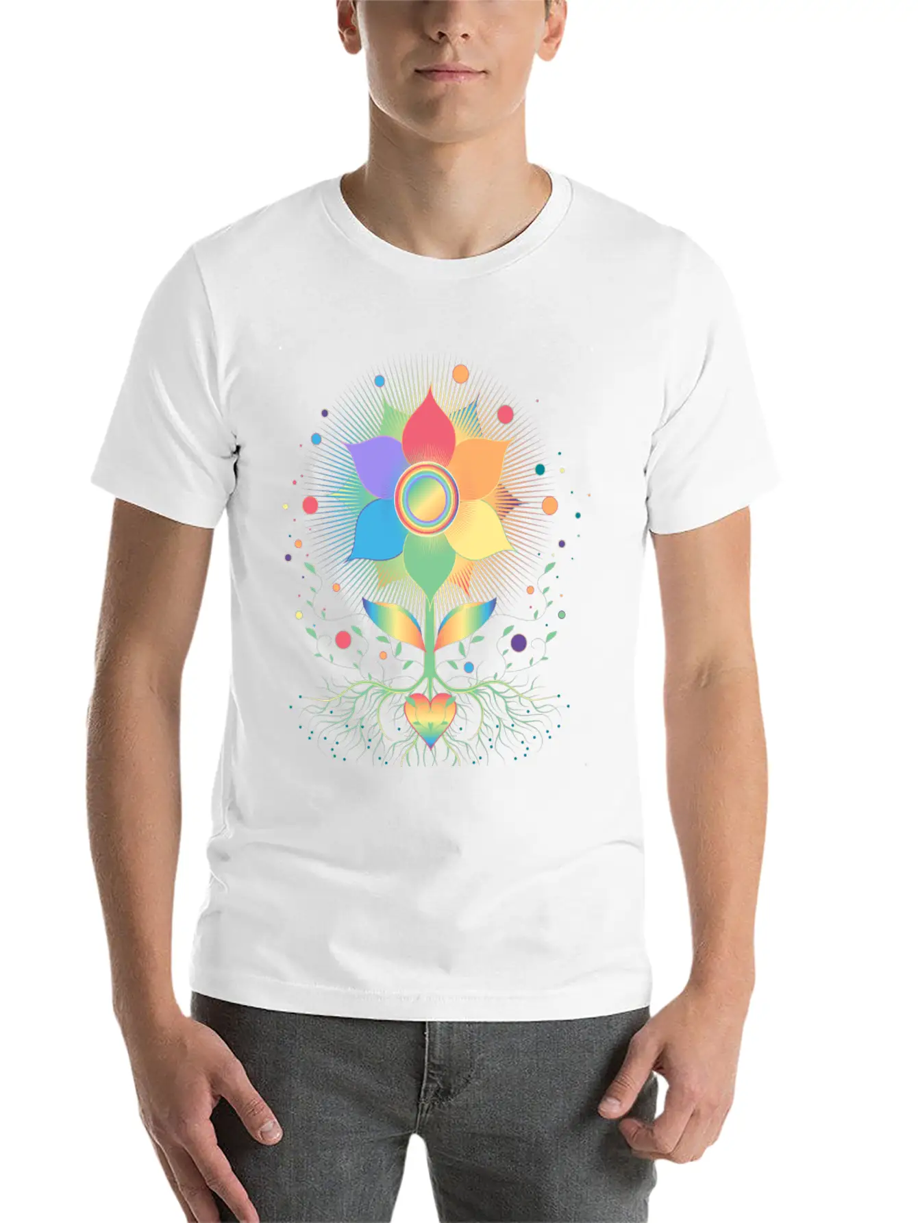Flower With Root And Rainbow Symbol For Pride Unisex Casual T-Shirt – Clean Design For Daily Comfort