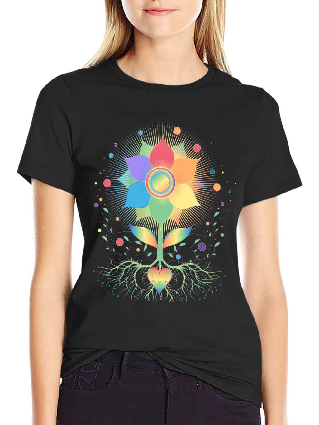 Flower With Root And Rainbow Symbol For Pride Unisex Casual T-Shirt – Clean Design For Daily Comfort
