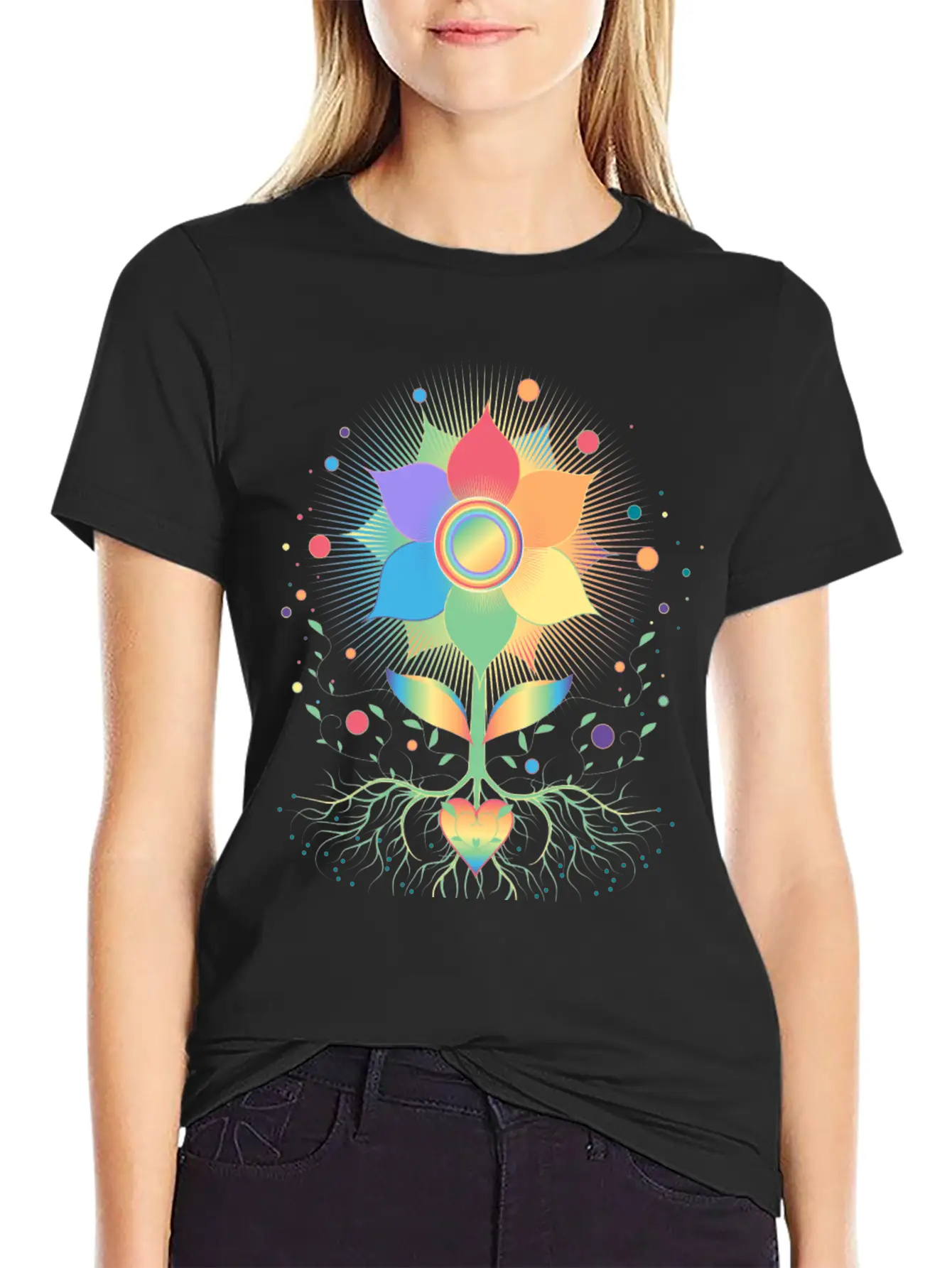 Flower With Root And Rainbow Symbol For Pride Unisex Casual T-Shirt – Clean Design For Daily Comfort