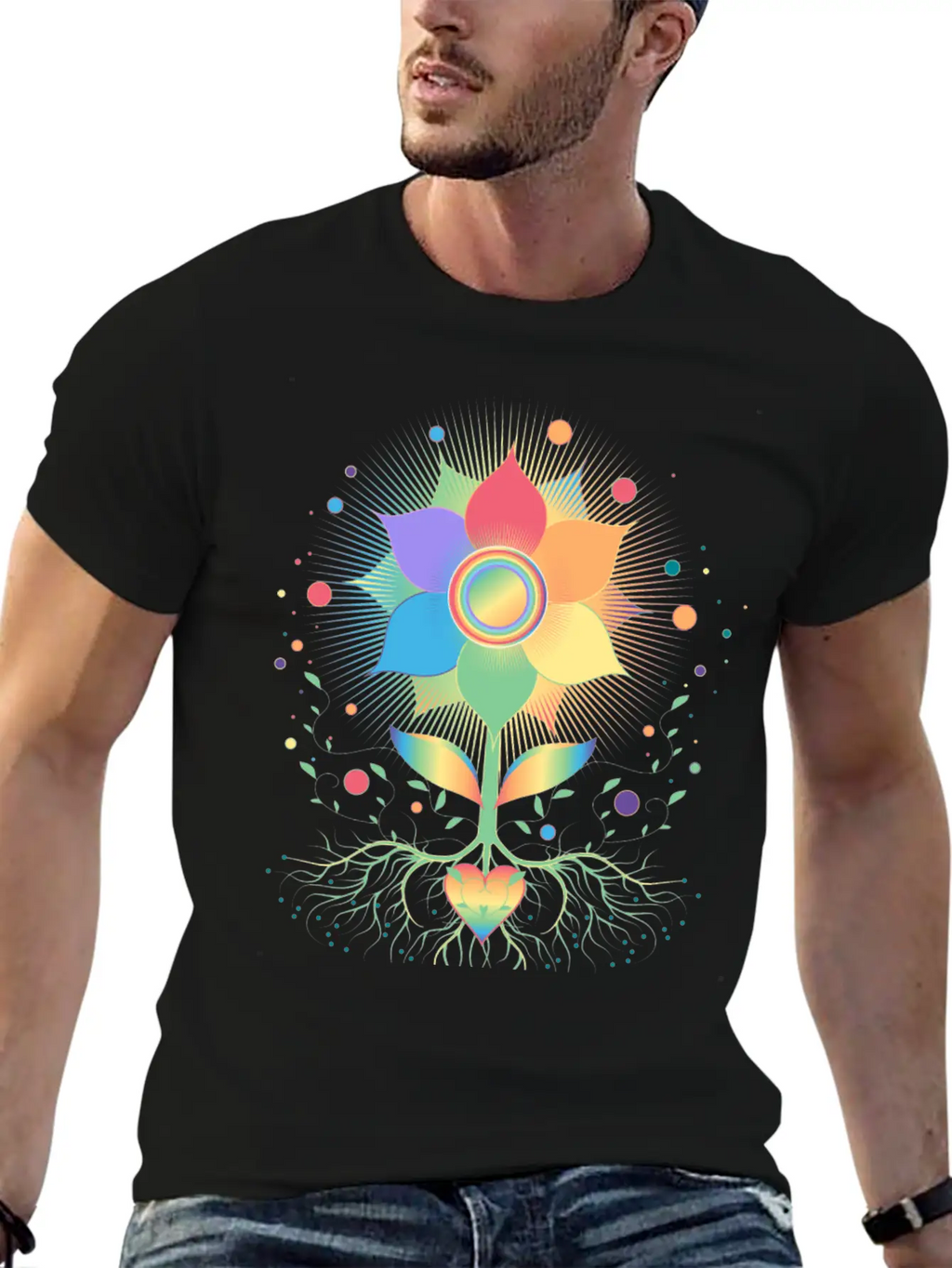 Flower With Root And Rainbow Symbol For Pride Unisex Casual T-Shirt – Clean Design For Daily Comfort