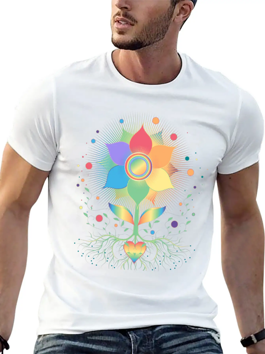 Flower With Root And Rainbow Symbol For Pride Unisex Casual T-Shirt – Clean Design For Daily Comfort