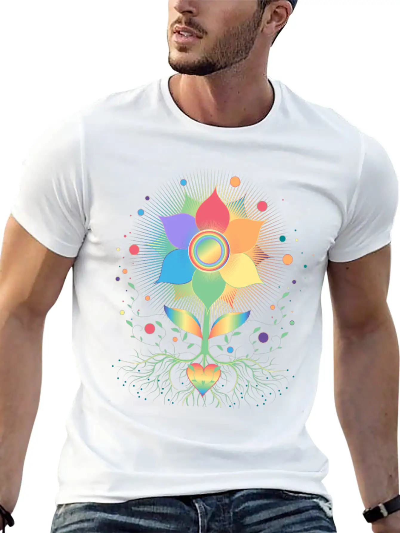 Flower With Root And Rainbow Symbol For Pride Unisex Casual T-Shirt – Clean Design For Daily Comfort