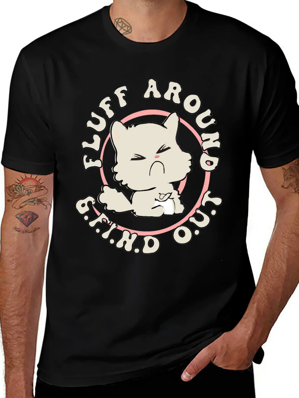 Fluff Around Funny Sarcastic Cat Casual Graphic T-Shirt – Simple And Comfortable Daily Wear