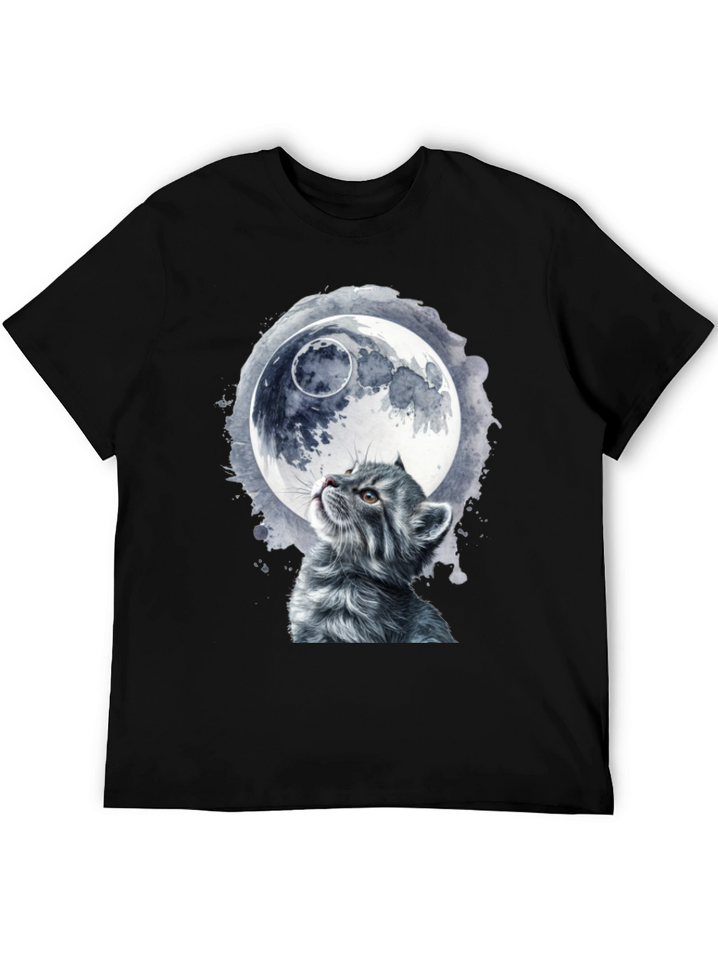 Cat & Moon Graphic T-Shirt - Unique Black Tee