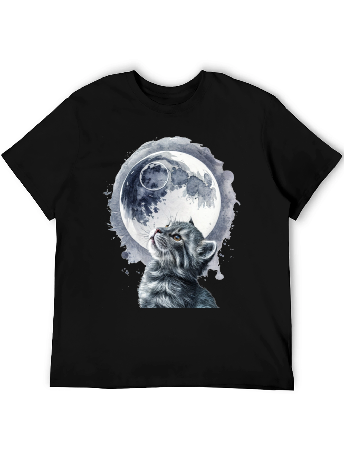 Cat & Moon Graphic T-Shirt - Unique Black Tee