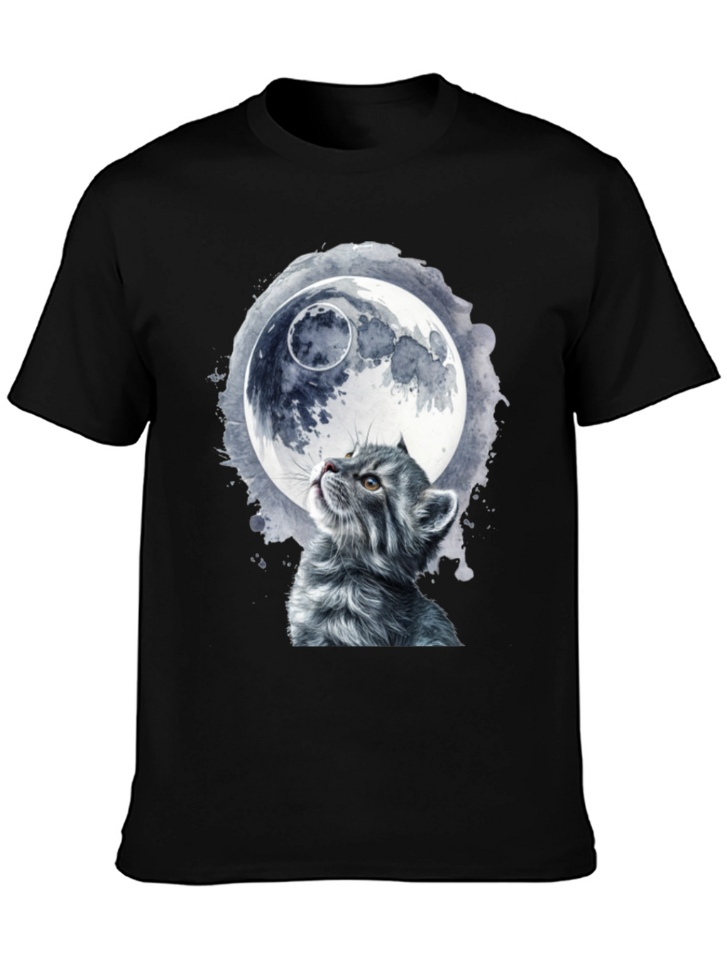 Cat & Moon Graphic T-Shirt - Unique Black Tee