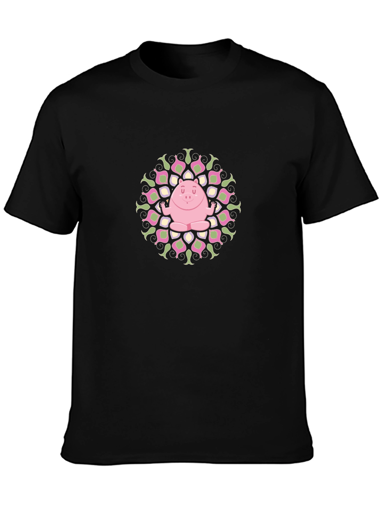 Yoga Pig Mandala Black Tee
