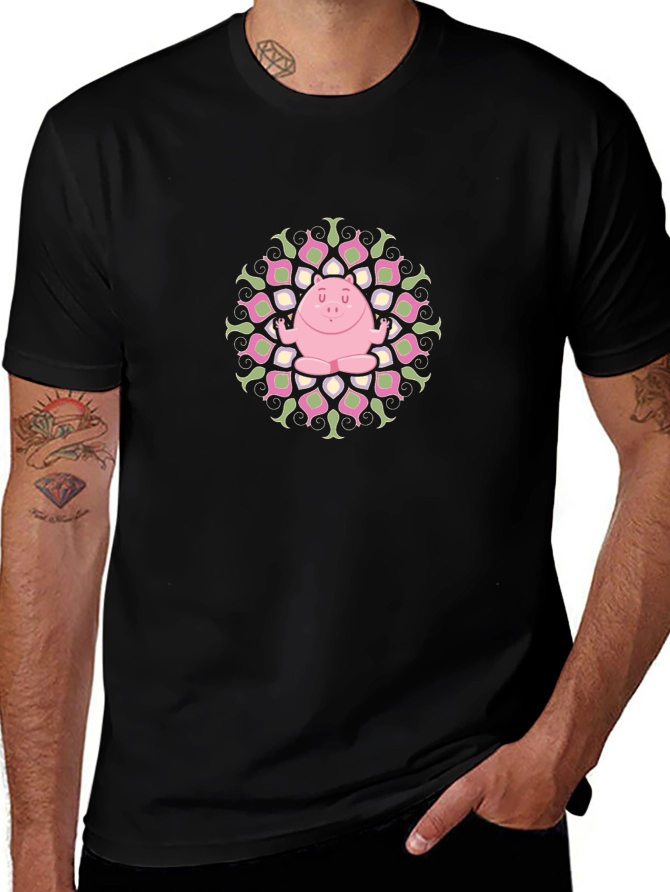 Yoga Pig Mandala Black Tee