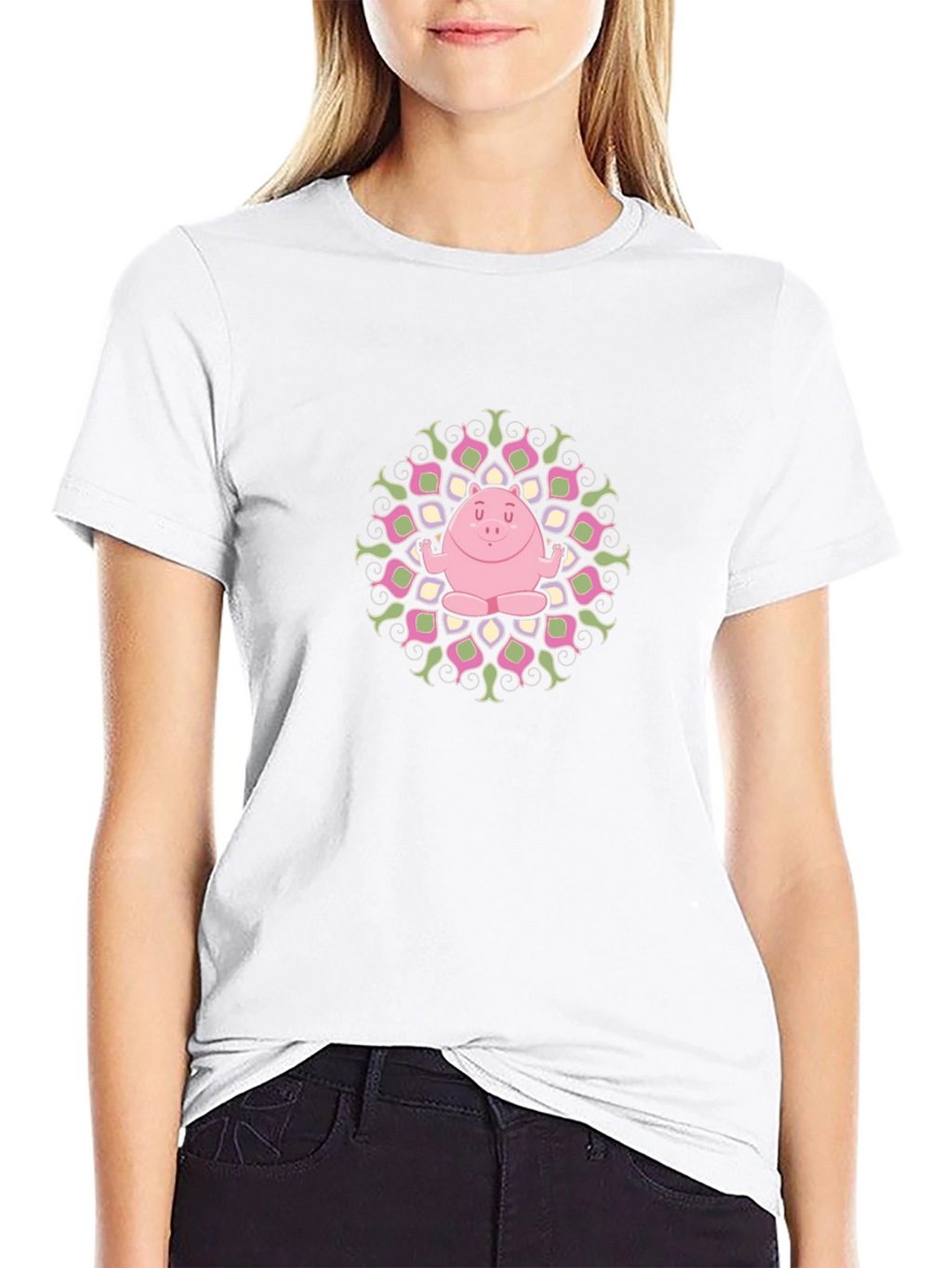 Yoga Pig Mandala Black Tee