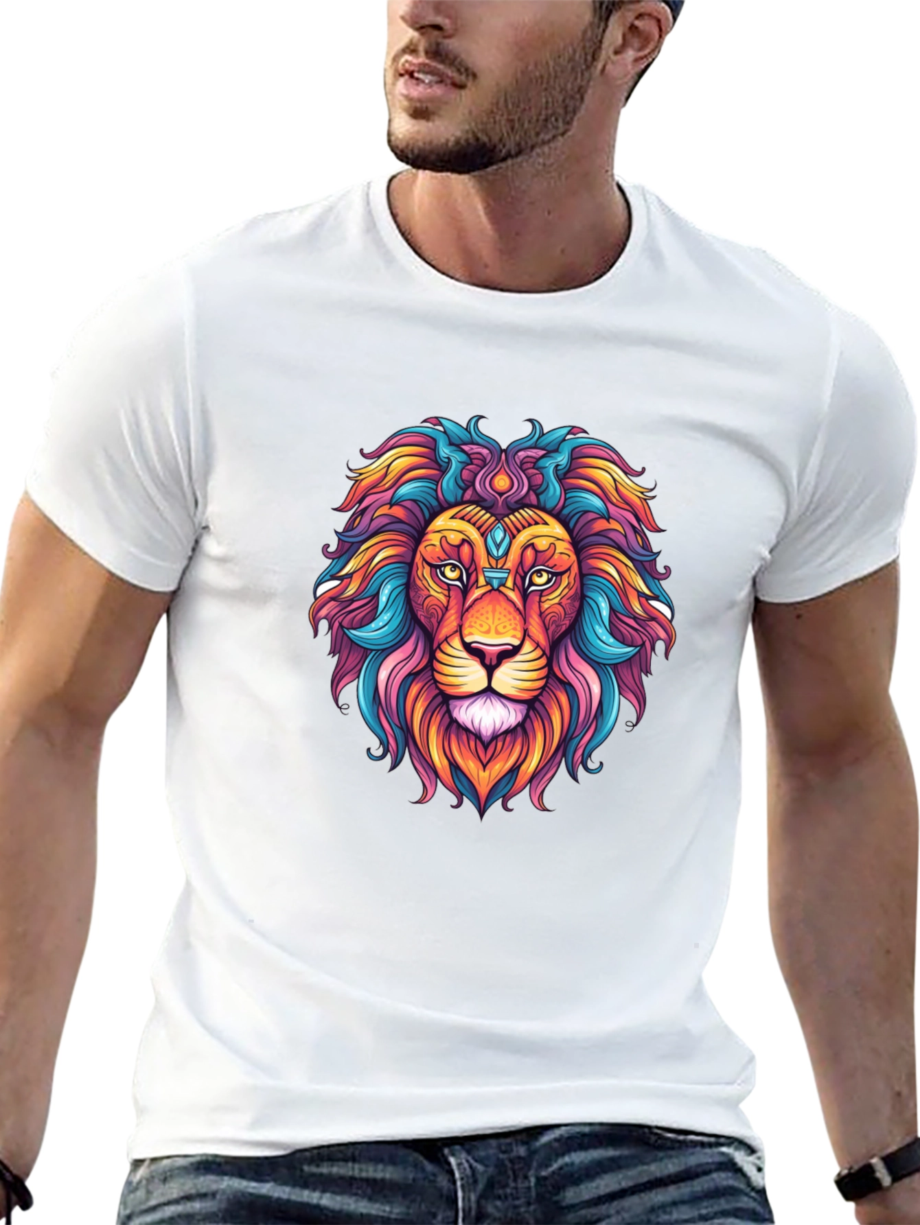 Vibrant Lion Graphic Tee - Colorful Unisex Shirt