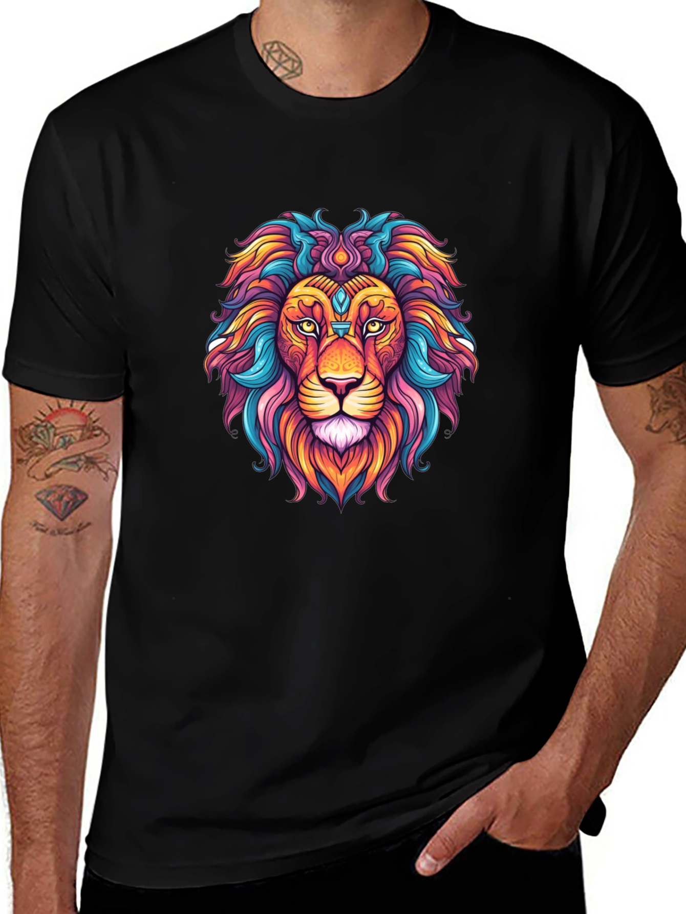Vibrant Lion Graphic Tee - Colorful Unisex Shirt