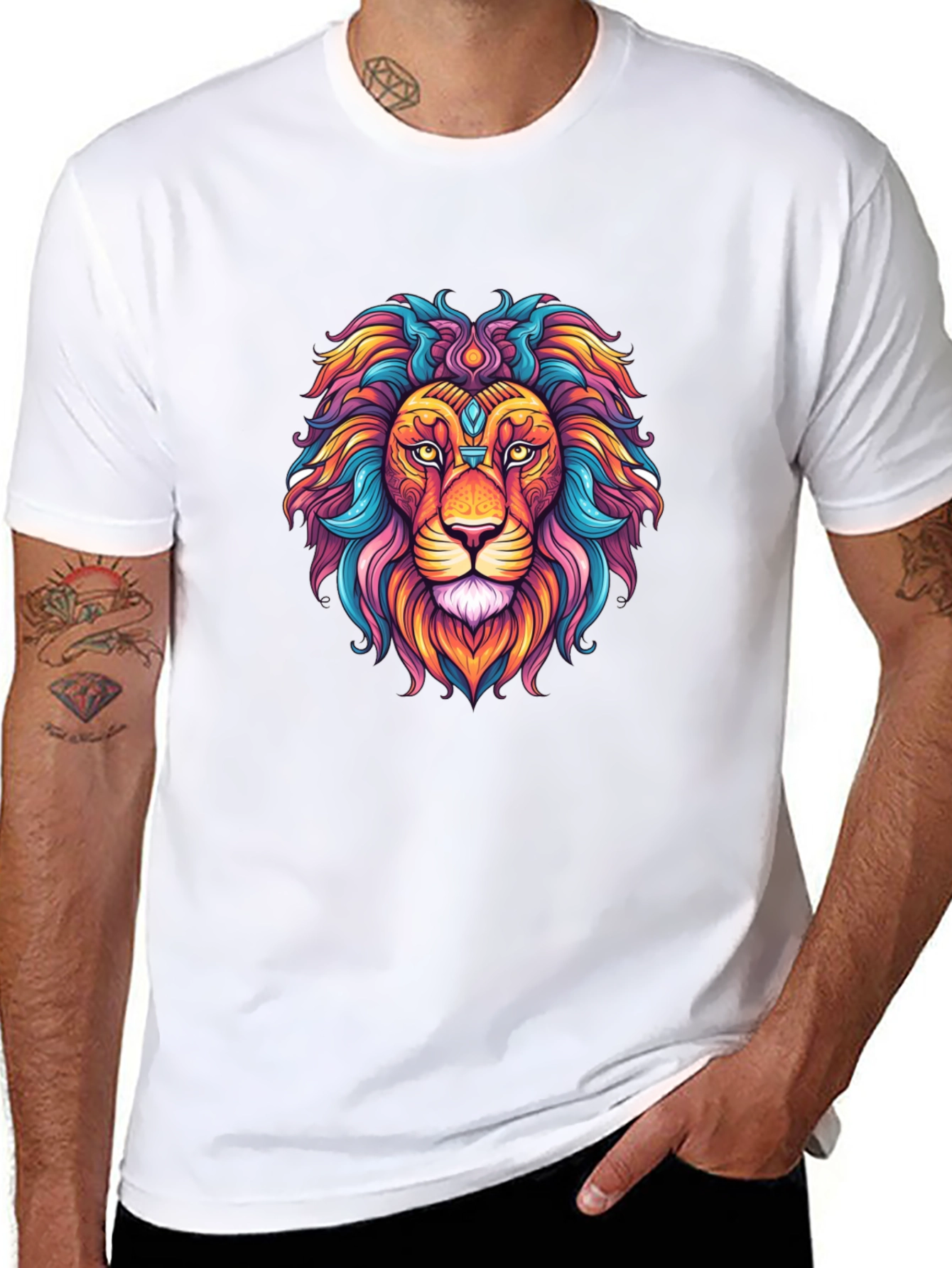 Vibrant Lion Graphic Tee - Colorful Unisex Shirt