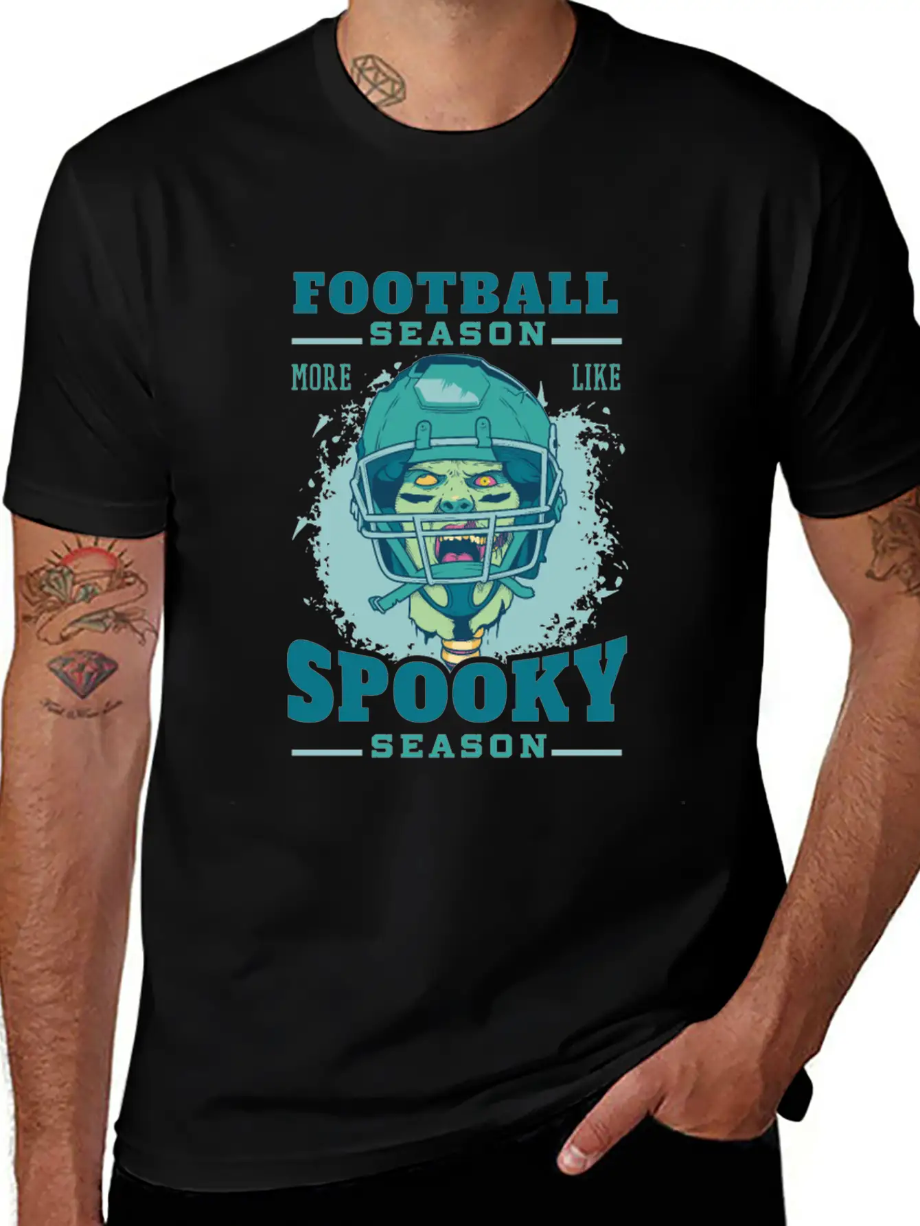 Football Season Spooky Season Zombie Football Seas Essential Cotton Tee For Daily Outfits – Unisex Style