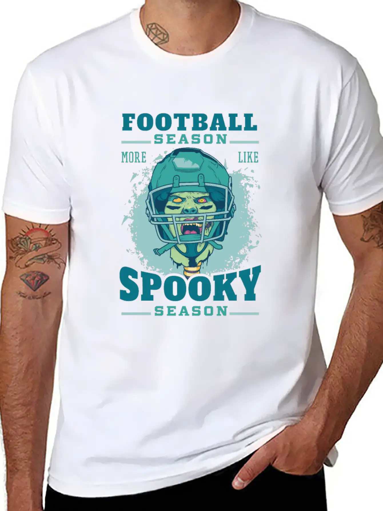 Football Season Spooky Season Zombie Football Seas Essential Cotton Tee For Daily Outfits – Unisex Style