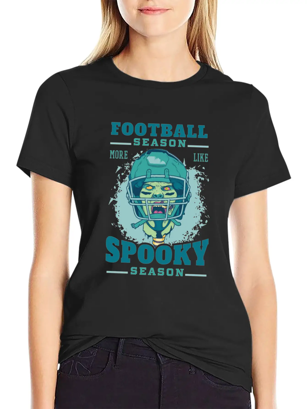 Football Season Spooky Season Zombie Football Seas Essential Cotton Tee For Daily Outfits – Unisex Style