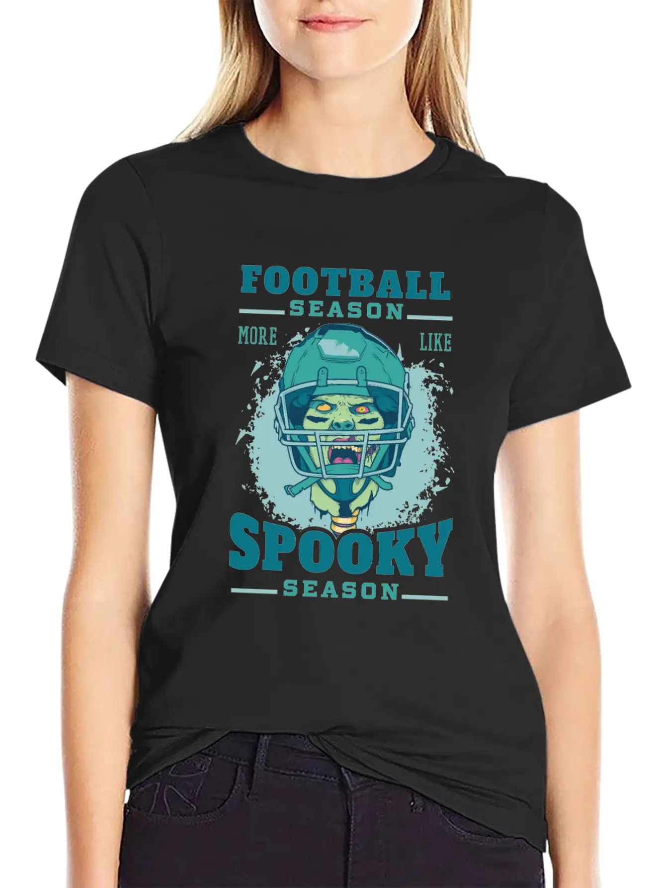 Football Season Spooky Season Zombie Football Seas Essential Cotton Tee For Daily Outfits – Unisex Style